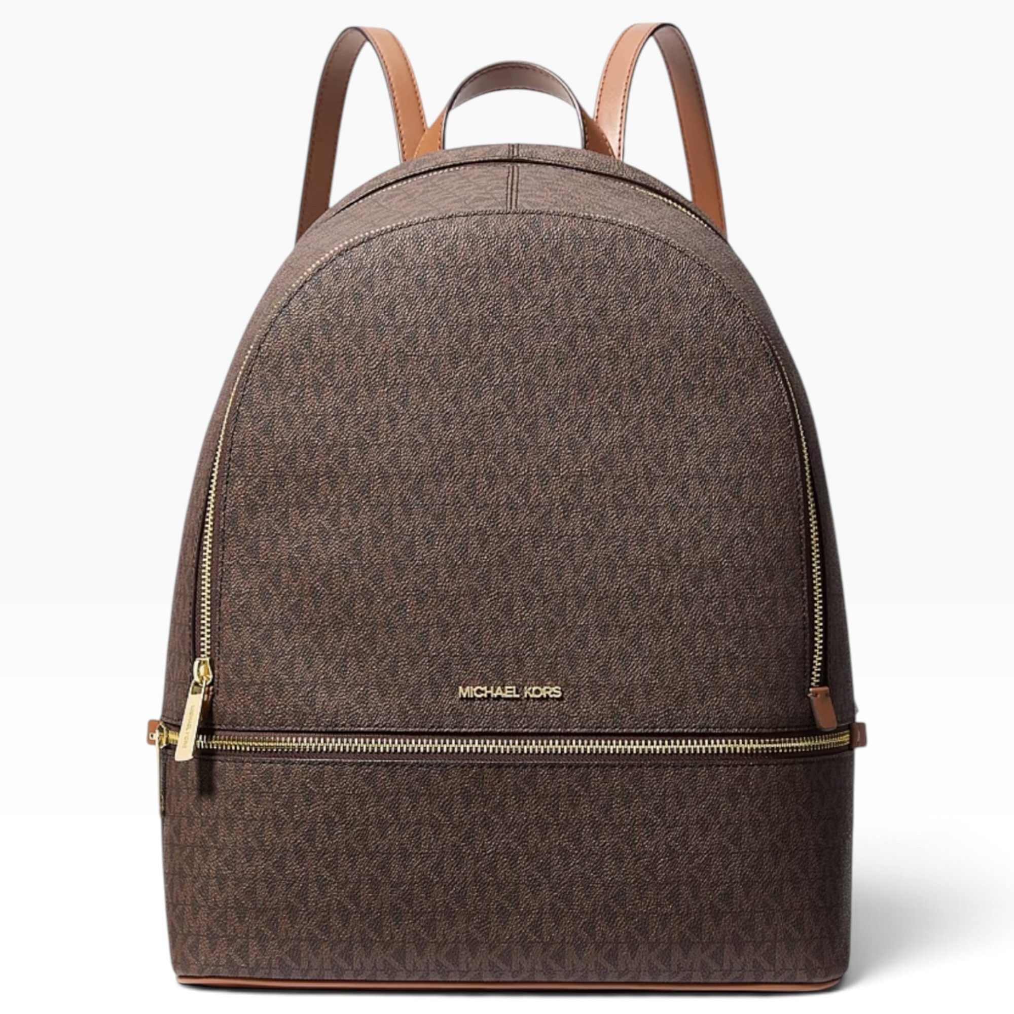 MICHAEL KORS Rucksack Michael Kors Rhea Large Rucksack Signature Logo Canvas Braun Gold