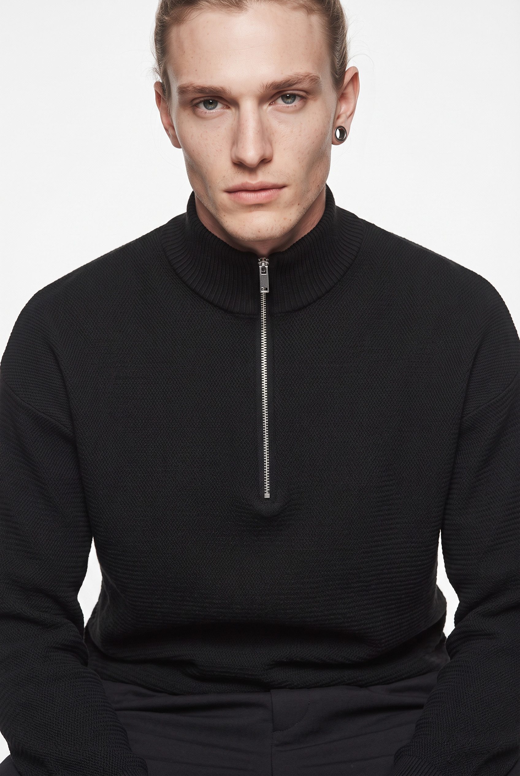 ONLY & SONS Troyer ONSCARTER REG JAQUARD 1/2 ZIP OTL Viskosemischung, regular fit – Bild 3 von 5