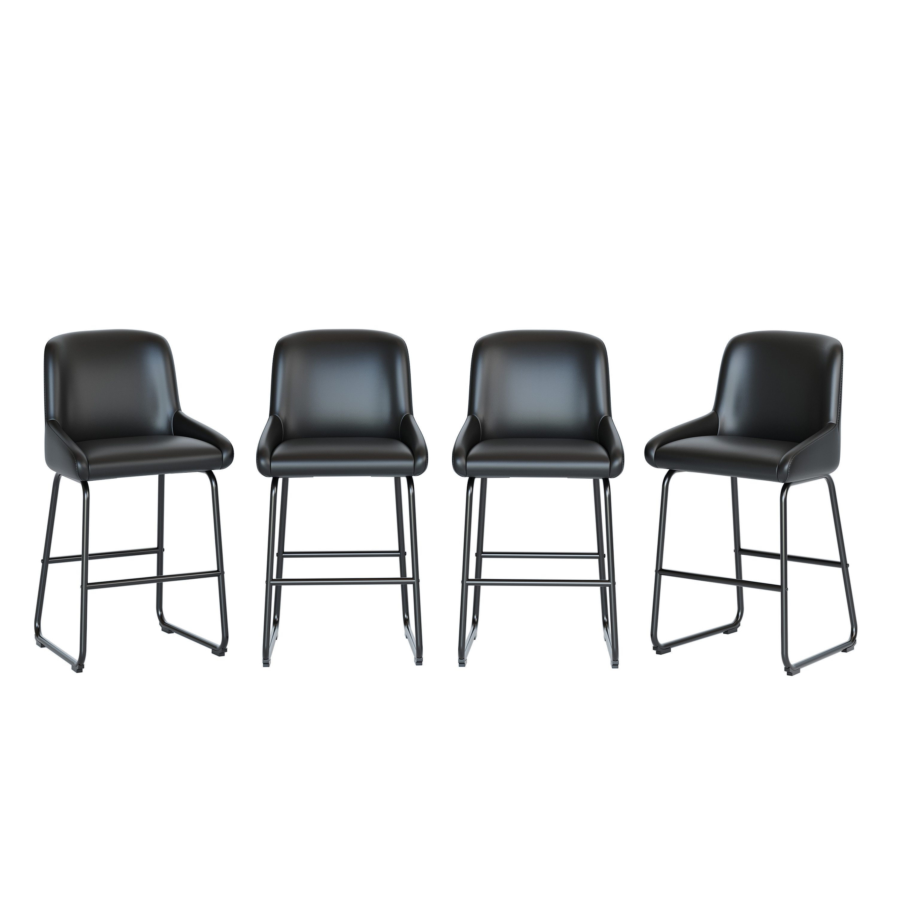 GarveeMore Barhocker mit Fußstütze, rutschfester Schutz, ergonomisches Design (4 St), Bezug aus PU-Leder, 45x55x90 cm, grau/schwarz