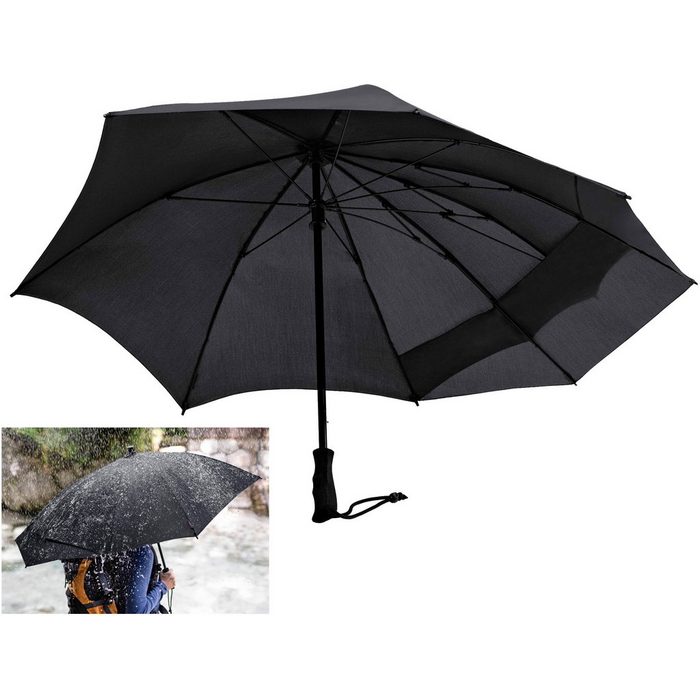 EuroSCHIRM® Stockregenschirm Swing backpack schwarz mit verlängertem Schirmdach