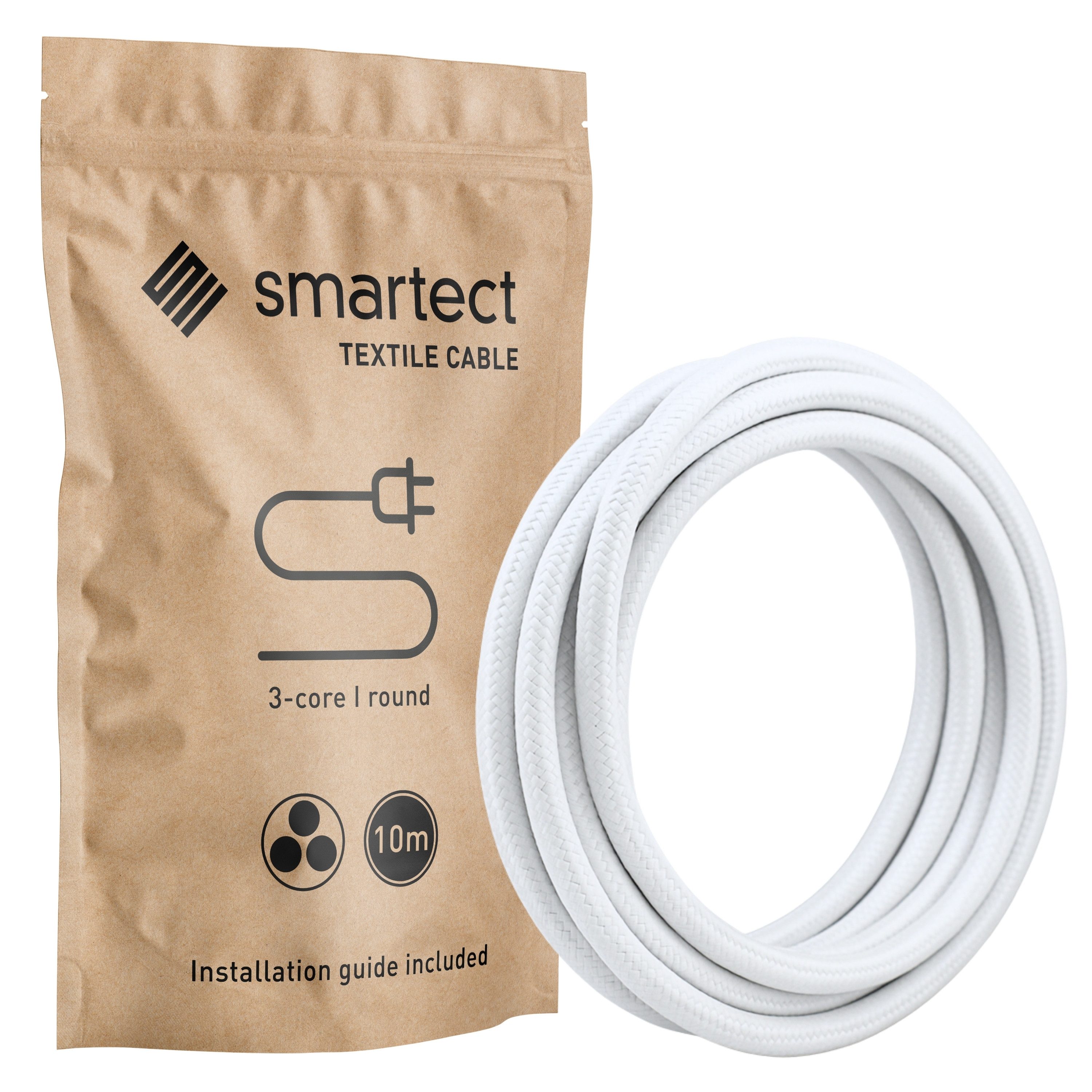 smartect smartect Textilkabel Round (3 x 0.75 mm) Stromkabel, (1000 cm), Stoffkabel Elektro für eigenes DIY-Projekt