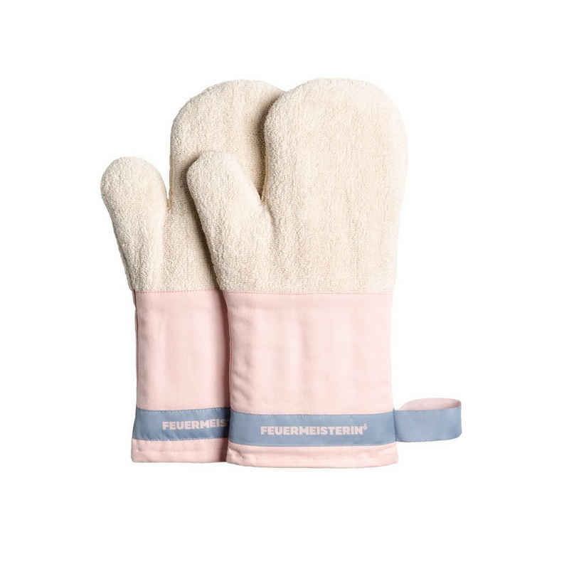 Feuermeisterin Topfhandschuhe »Premium Textil Back- und Kochhandschuhe rosa Stulpe/blaues Band, Paar«