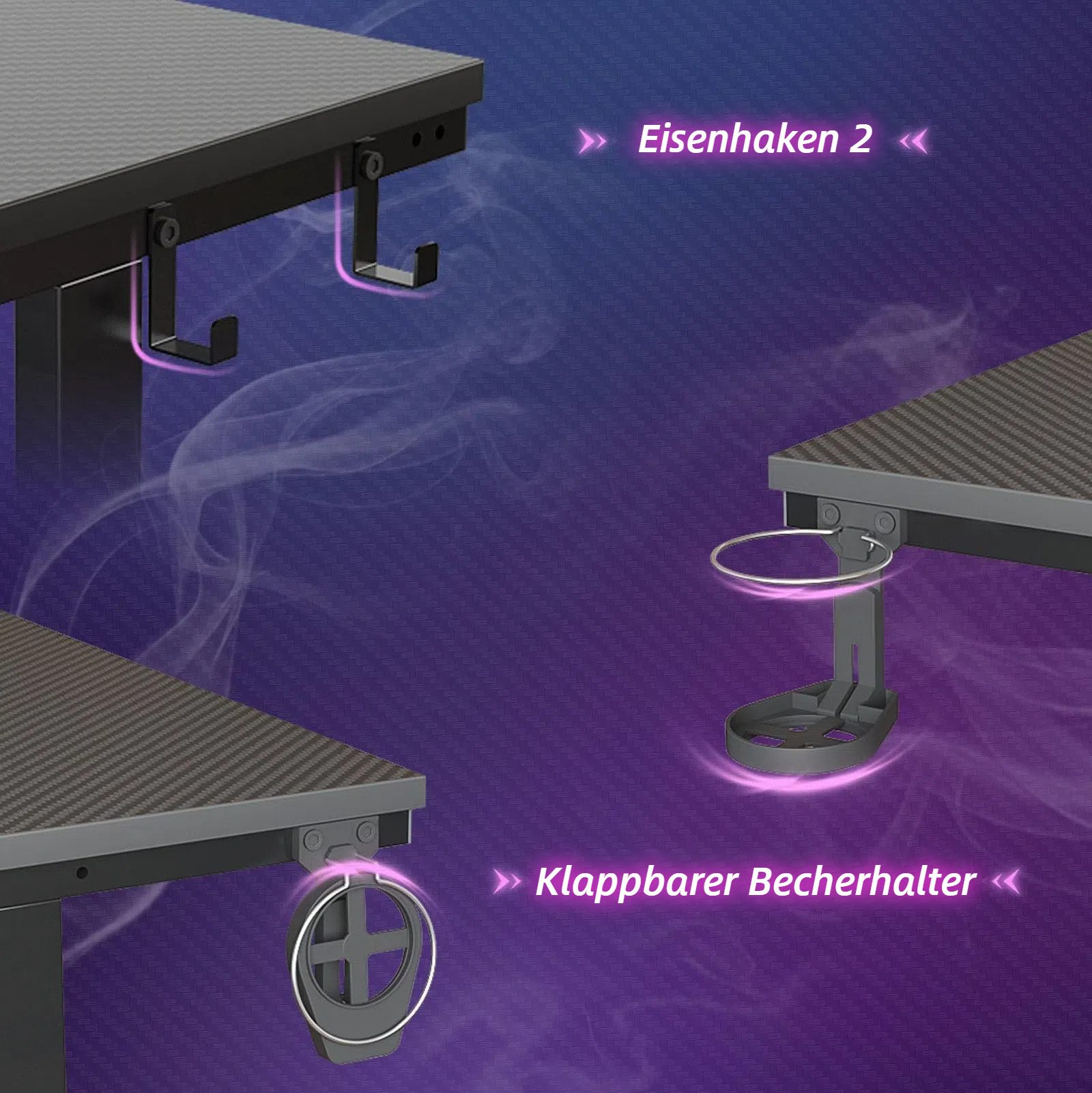 Bestier Gamingtisch 106cm Gaming Schreibtisch mit RGB-LED, 106cm Jugendschreibtisch (Gamer Tisch mit Tablett Ständer, Getränkehalter und Kopfhörerhaken), Ergonomischer Computertisch fur Spielzimmer