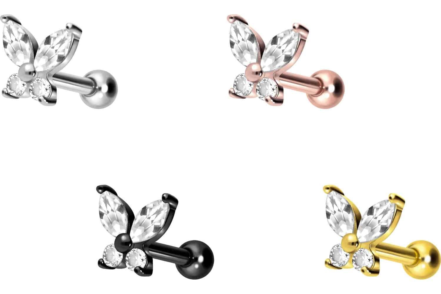 PIERCINGLINE Piercing-Set Titan Ohrpiercing mit Innengewinde KRISTALLSCHMETTERLING (Mini-Barbells, 1-tlg)