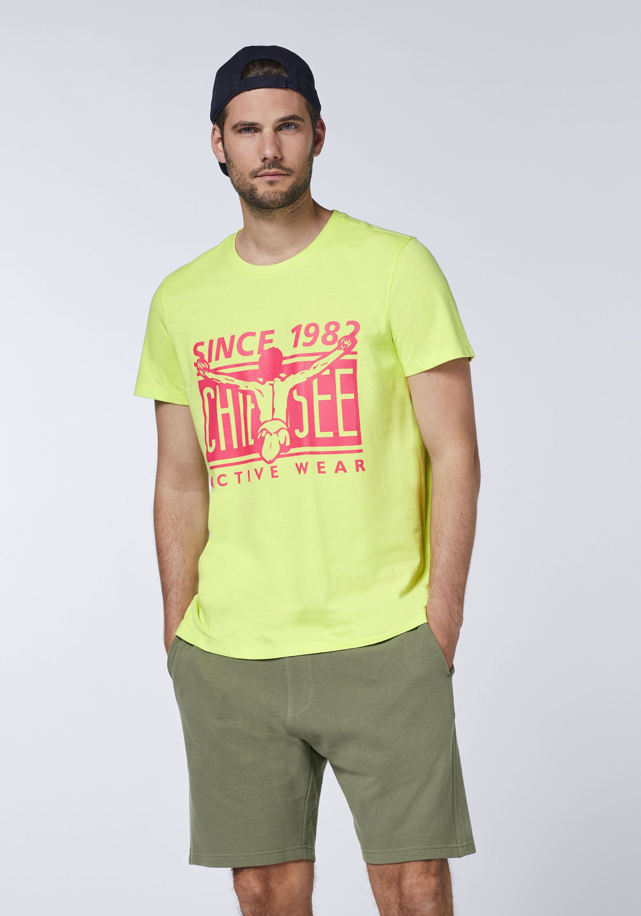 Chiemsee Print-Shirt T-Shirt aus Green 13-0535 Two-Tone-Optik Baumwolle Sharp 1 in