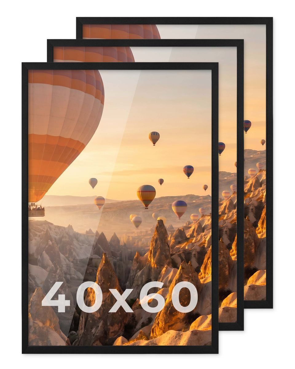 PHOTOLINI Bilderrahmen 3er Set modern mit bruchsicherem Acrylglas, Holz MDF, Fotos & Poster, für 3 Bilder (3er Set), Posterrahmen 40x60 cm zum Aufhängen