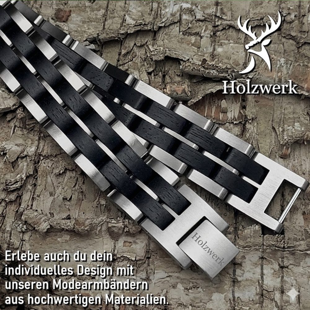 Holzwerk Edelstahlarmband Designer Holz Armband, Armkette Gliederarmband, Holz Unikate inkl. Armbandkürzer, ideal als Geschenk