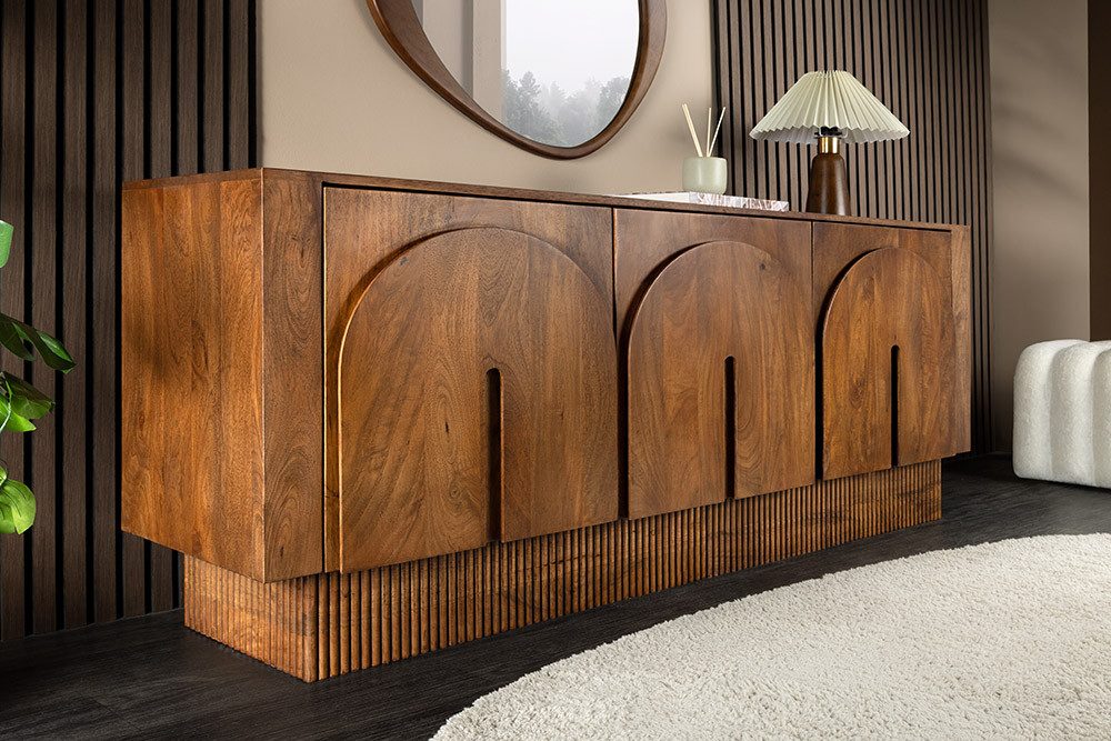 riess-ambiente Sideboard ARCADIA 160cm braun - Mangomassivholz, Bogenfront, Soft-Close, Japandi (Einzelartikel, 1 St), Kommode m. extravaganter Front - ideal f. Wohn- & Schlafzimmer o. Flur