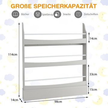 COSTWAY Bücherregal, Kinderregal mit 3 Ablagen & Kippschutz, 98x14x114cm