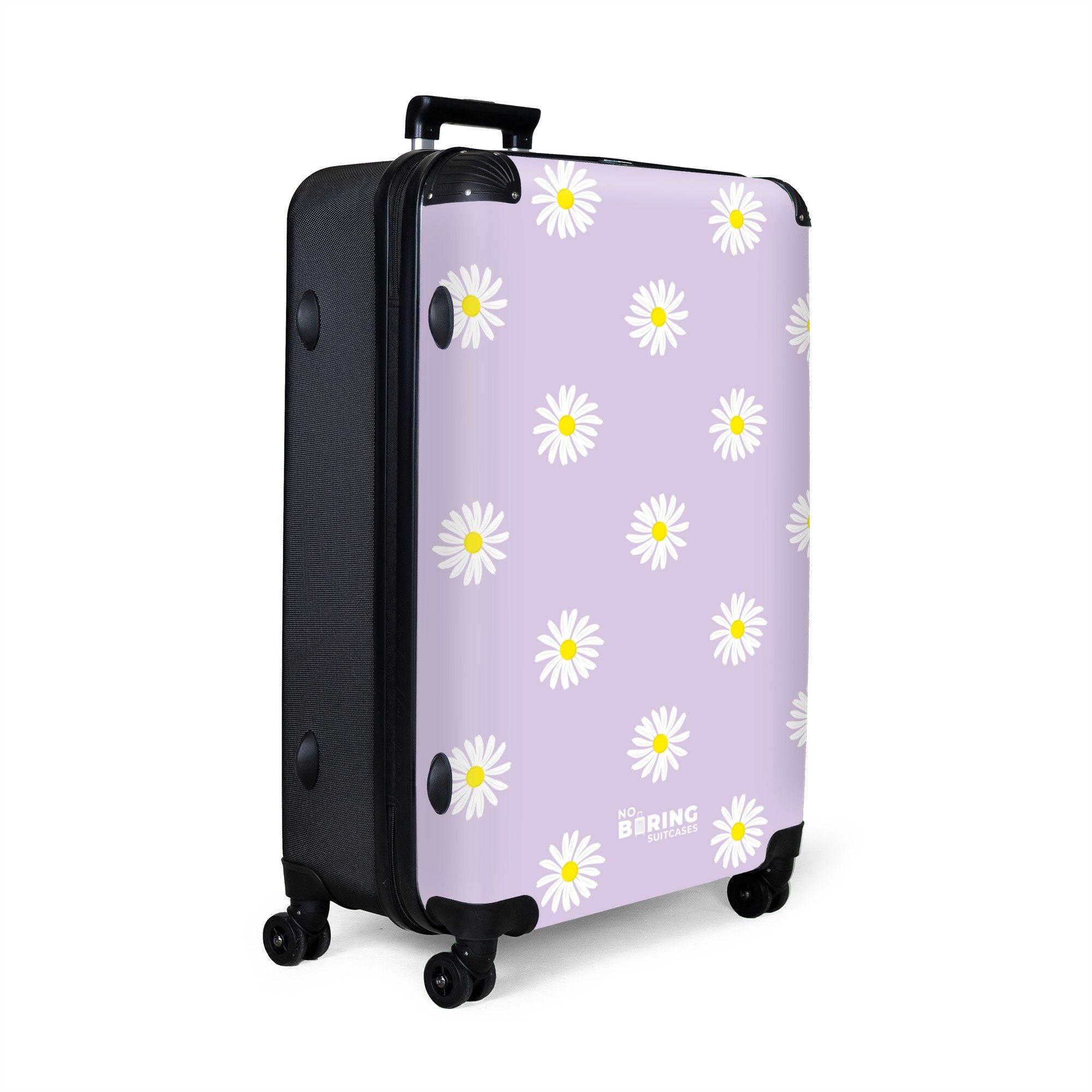NoBoringSuitcases.com© Hartschalen-Trolley Pastellviolett mit Gänseblümchen günstig online kaufen