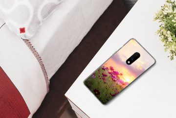 MuchoWow Handyhülle Sonnenuntergang - Blumen - Rosa - Natur - Grün, Phone Case, Handyhülle OnePlus 7, Silikon, Schutzhülle