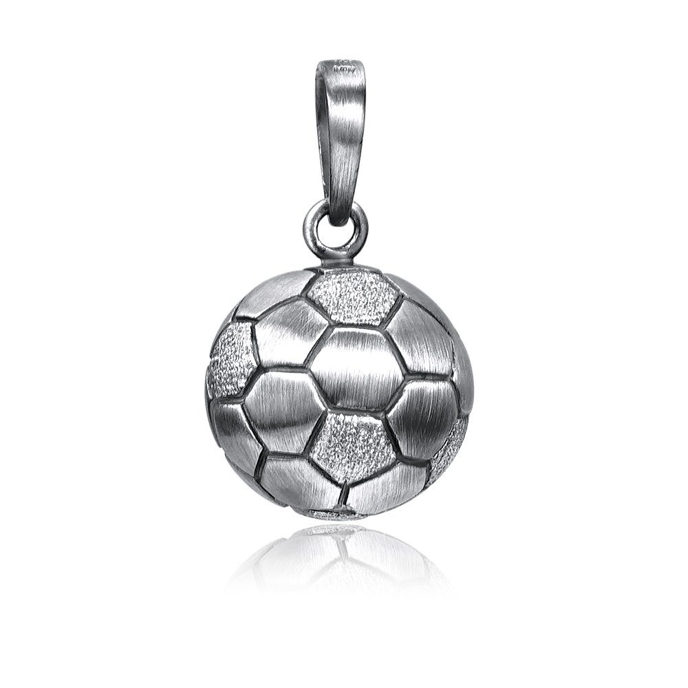 Materia Runder Anhänger Fußball 3D Ball Sport Silber antik geschwärzt KA-461, 925 Sterling Silber, oxidiert