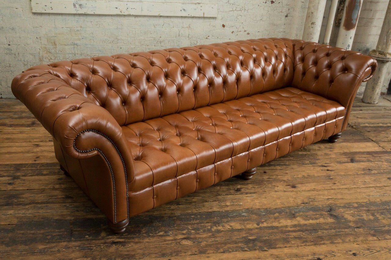 JVmoebel Chesterfield-Sofa Braun Chesterfield Sofort, Sofa Europa Made Leder Couch 100% Big 1 xxl in Sitzer Leder 4 Teile