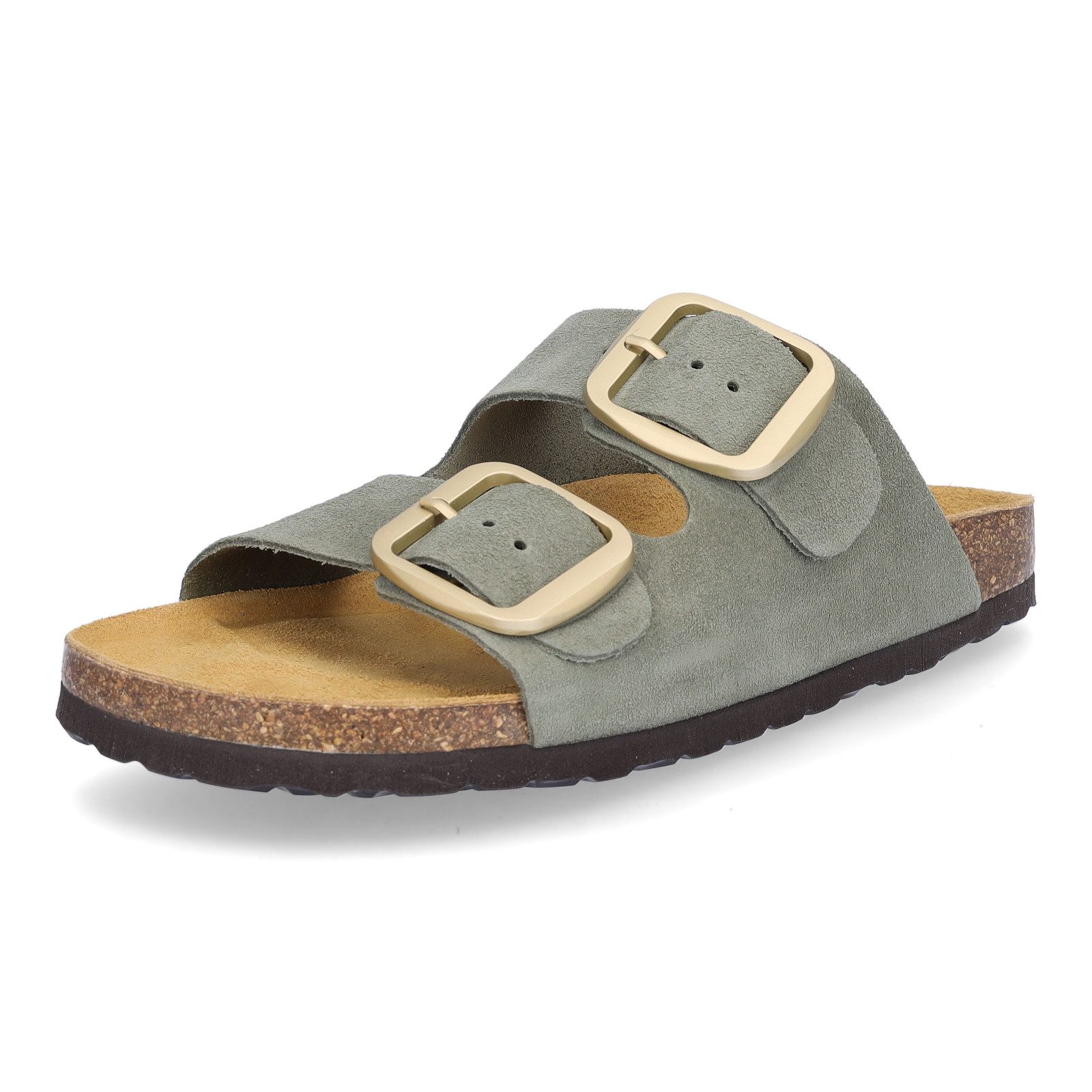 MIDS MIRI Damen Pantolette olivgrün, Zweiriemer mit ergonomischem Lederfußb günstig online kaufen
