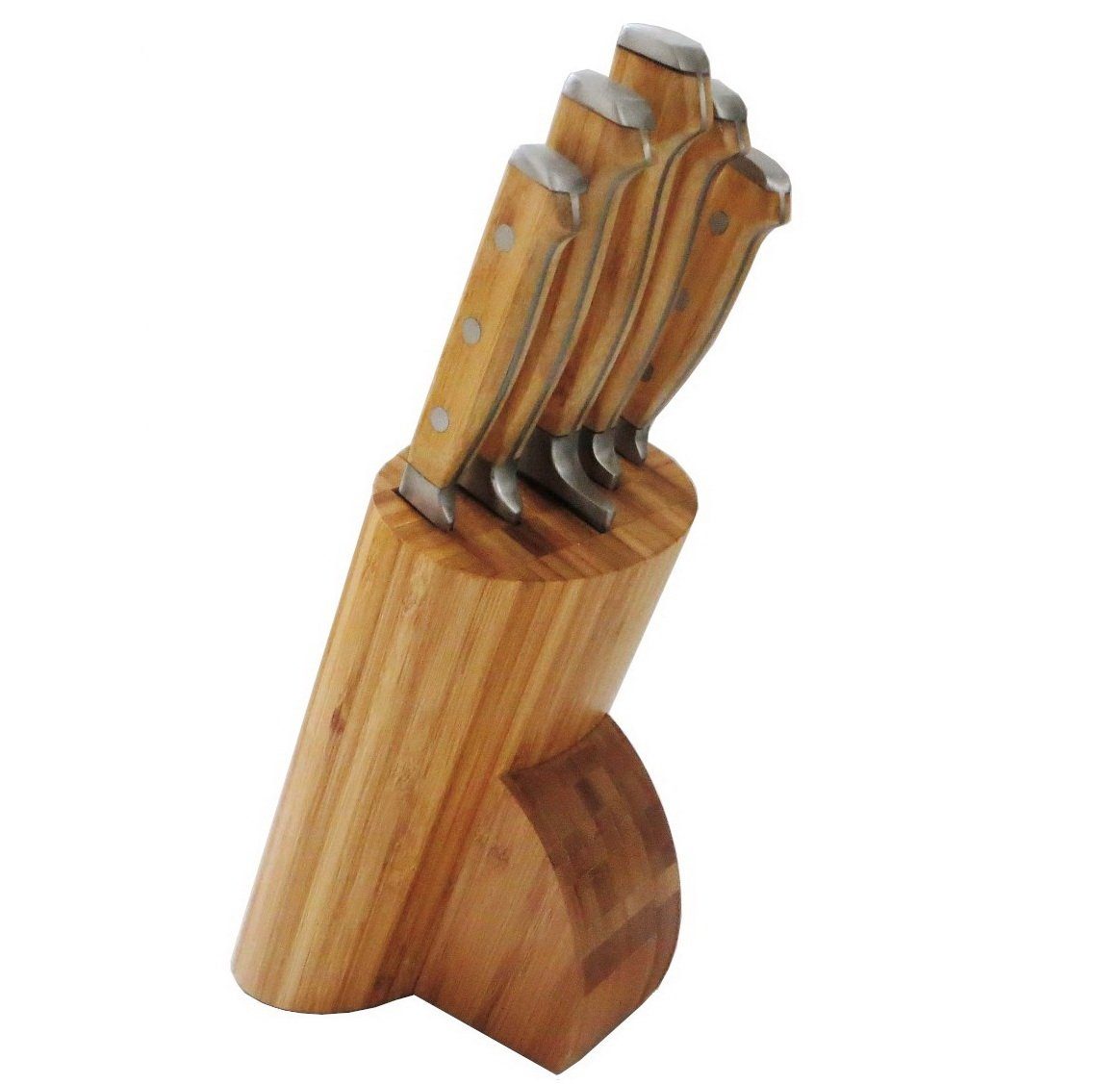Schäfer Elektronik Messerblock Bambus Messerblock Messerbehälter (6tlg), mit 5 Messern, Blockform: Oval, Klinge aus Stahl