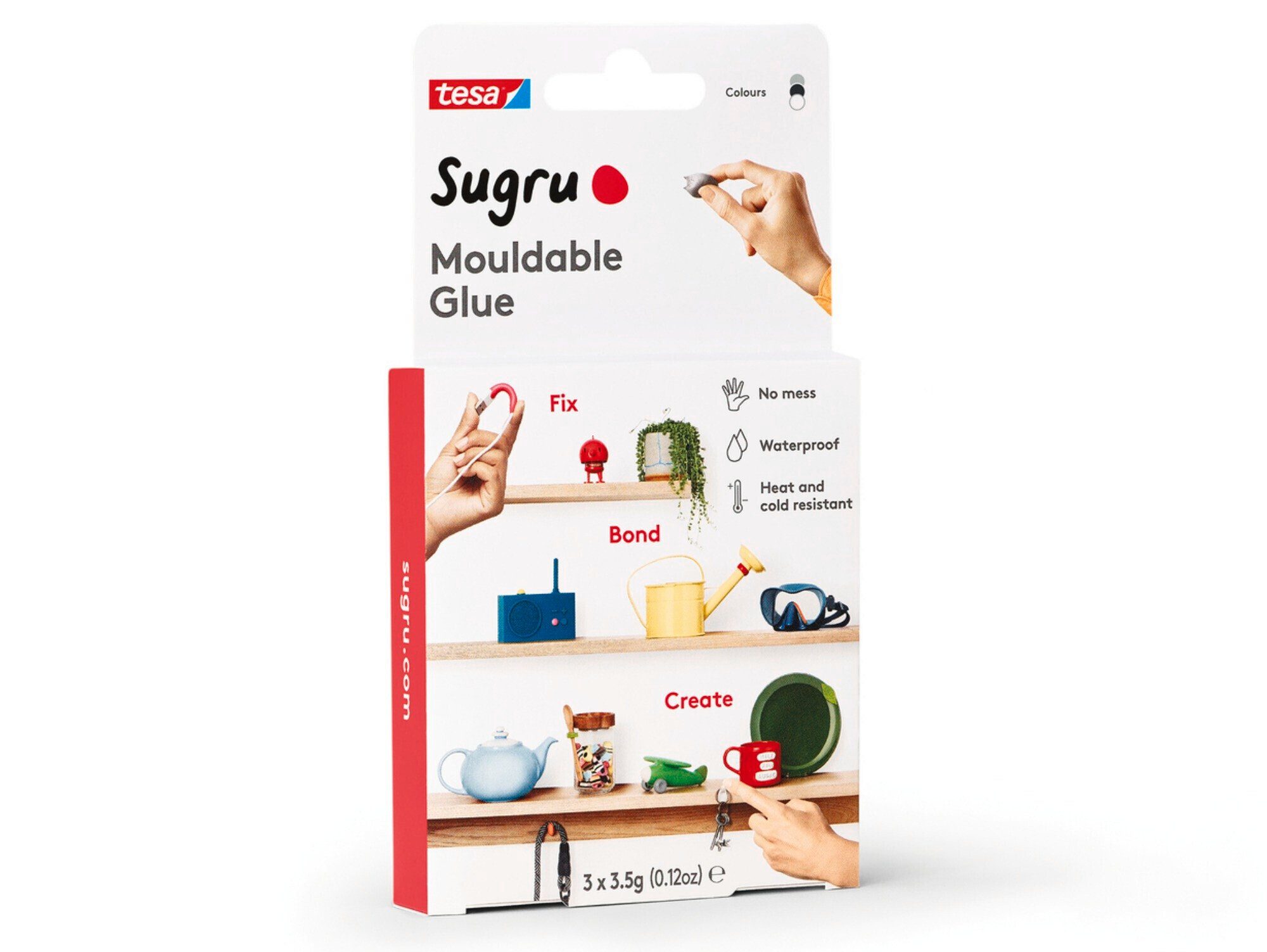 tesa Klebeband SUGRU formbarer Alleskleber - zum Reparieren, Basteln & für DIY-Ideen (Spar-Set, 8-St., je 3,5 g) Allzweckkleber - schwarz / weiß / grau