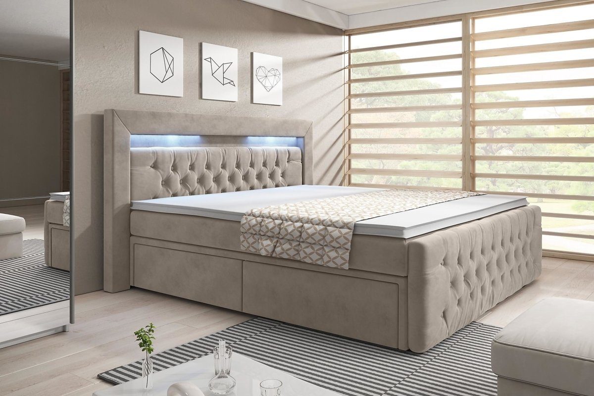 Luxusbetten24 Boxspringbett Menzogna, mit LED-Beleuchtung und günstig online kaufen