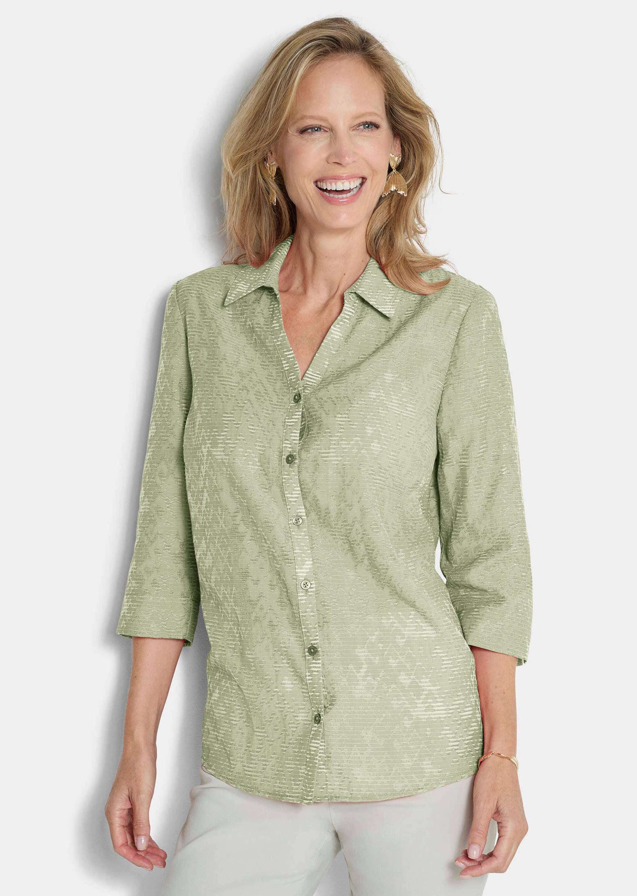 GOLDNER Hemdbluse Kurzgröße: Viskosebluse mit filigranem Muster Hemdbluse m günstig online kaufen