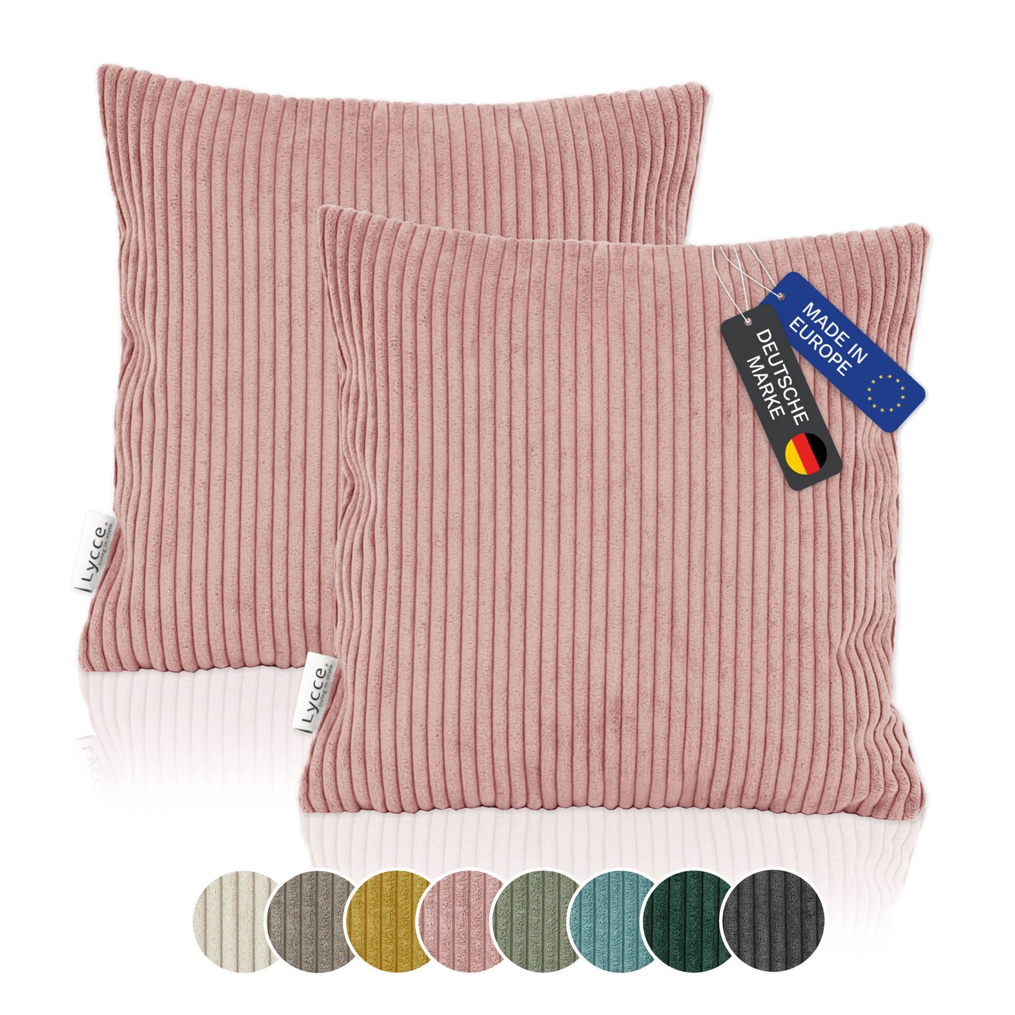 Lycce Dekokissen Kissenbezug 2er Set CORD Stoff (40 x 40 cm) mit Reißverschluß