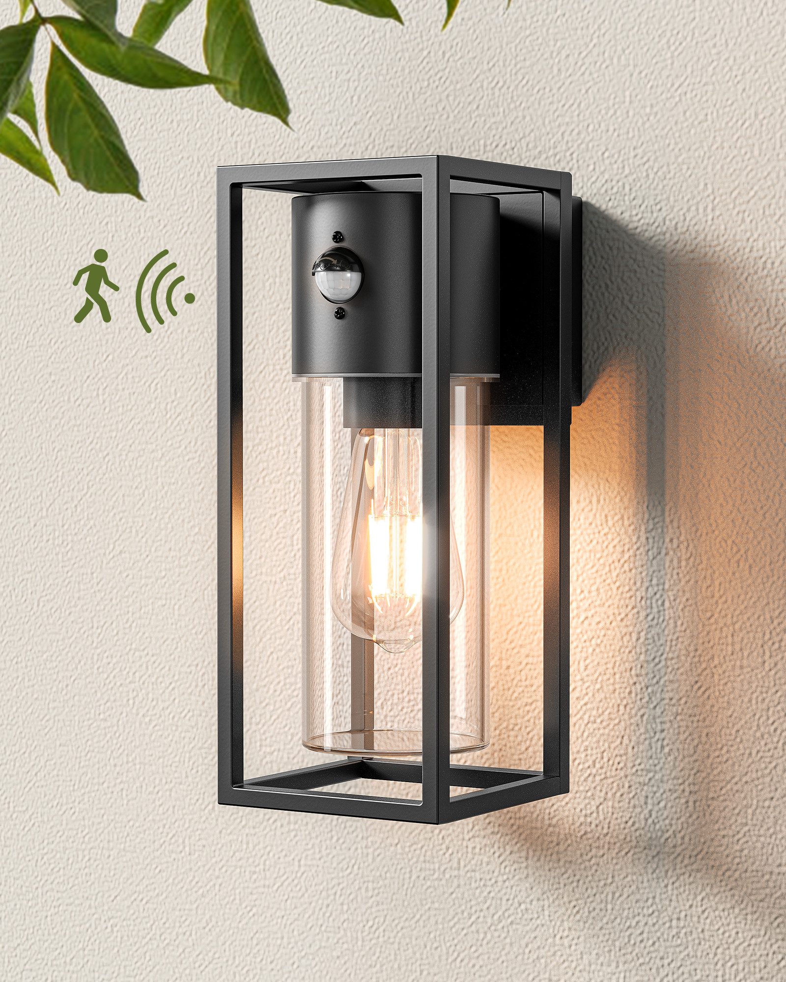 EDISHINE Außen-Wandleuchte mit Bewegungsmelder, ohne Leuchtmittel, moderne Wandlampe für Garten, Fassade und Haustür
