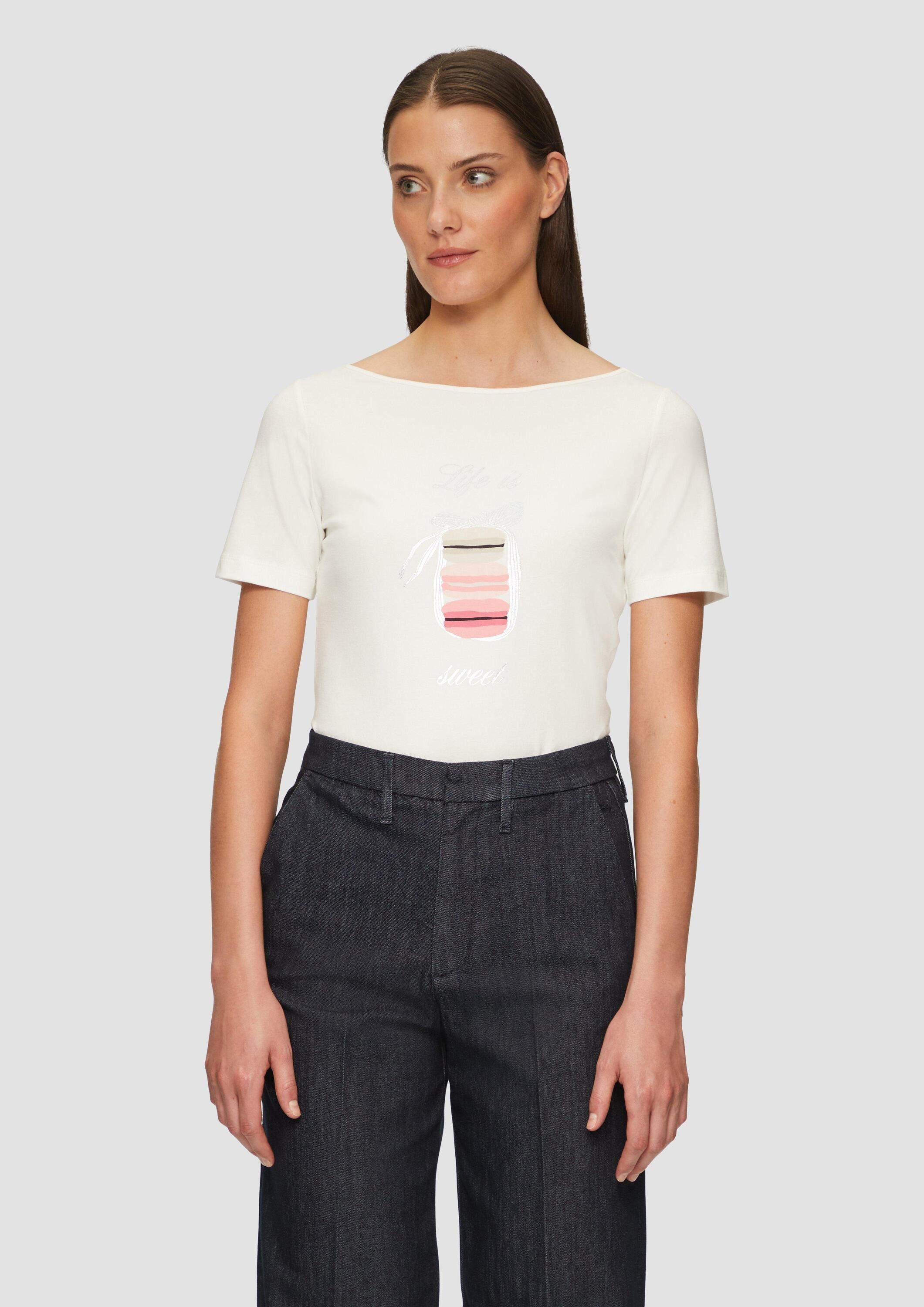 s.Oliver Kurzarmshirt T-Shirt T-Shirt mit Metallicprint auf der Front (1-tlg)