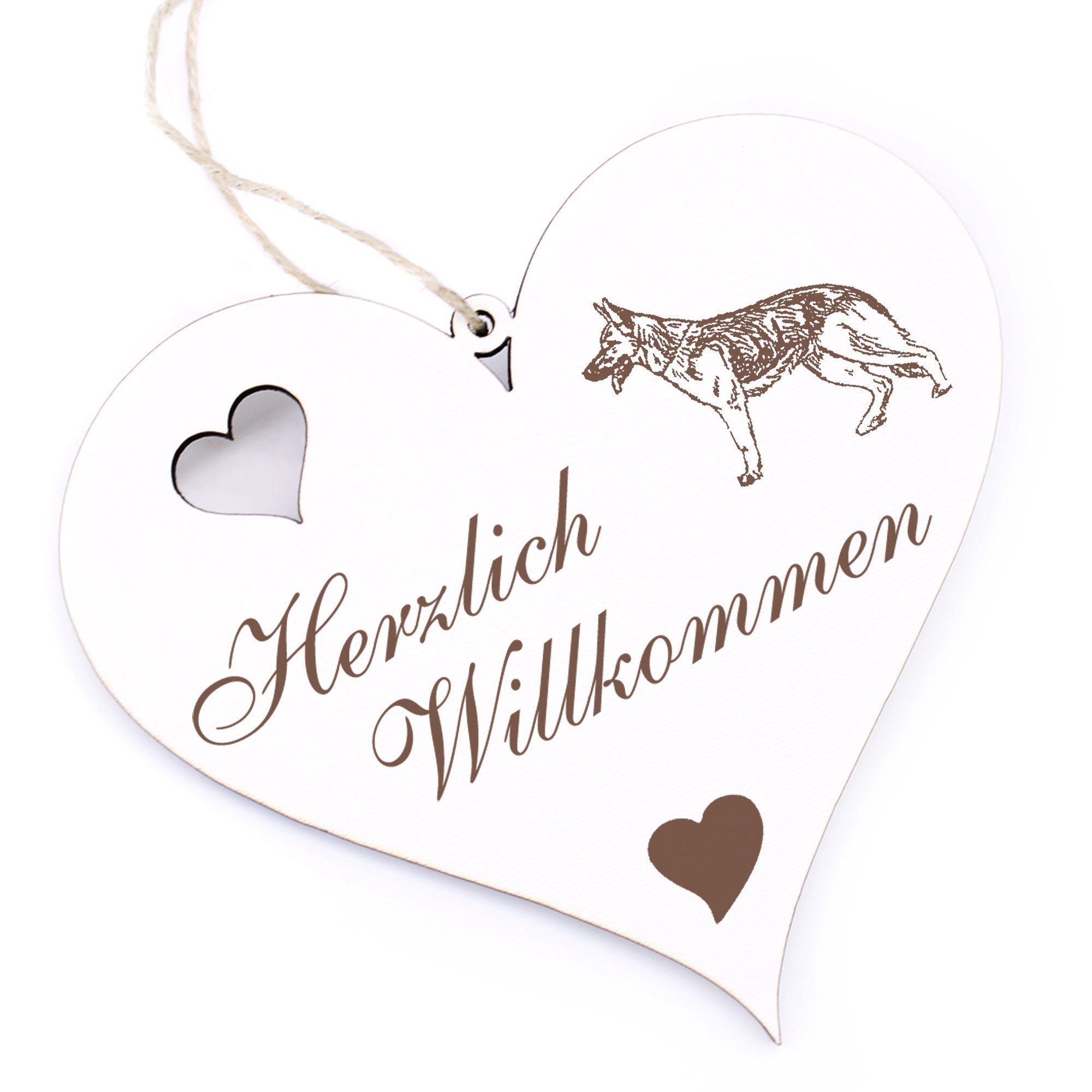 Dekolando Hängedekoration Herzlich Willkommen - Deutscher Schäferhund - 13x12cm