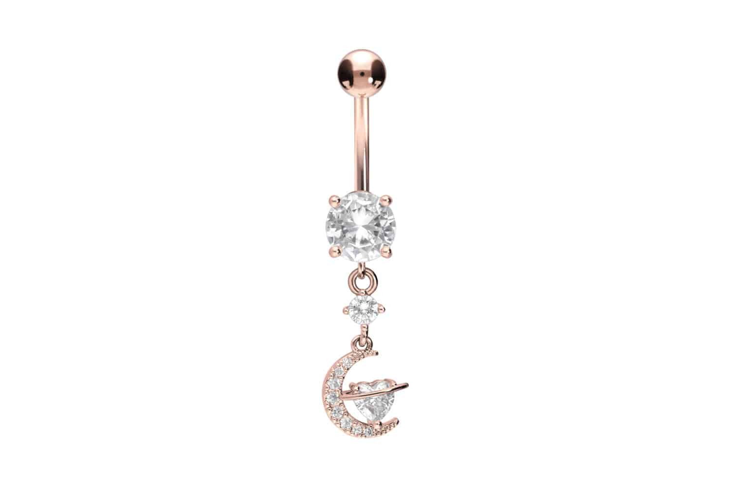 Bauchnabelpiercing Chirurgenstahl Bananabell KRISTALLMOND + KRISTALLHERZ