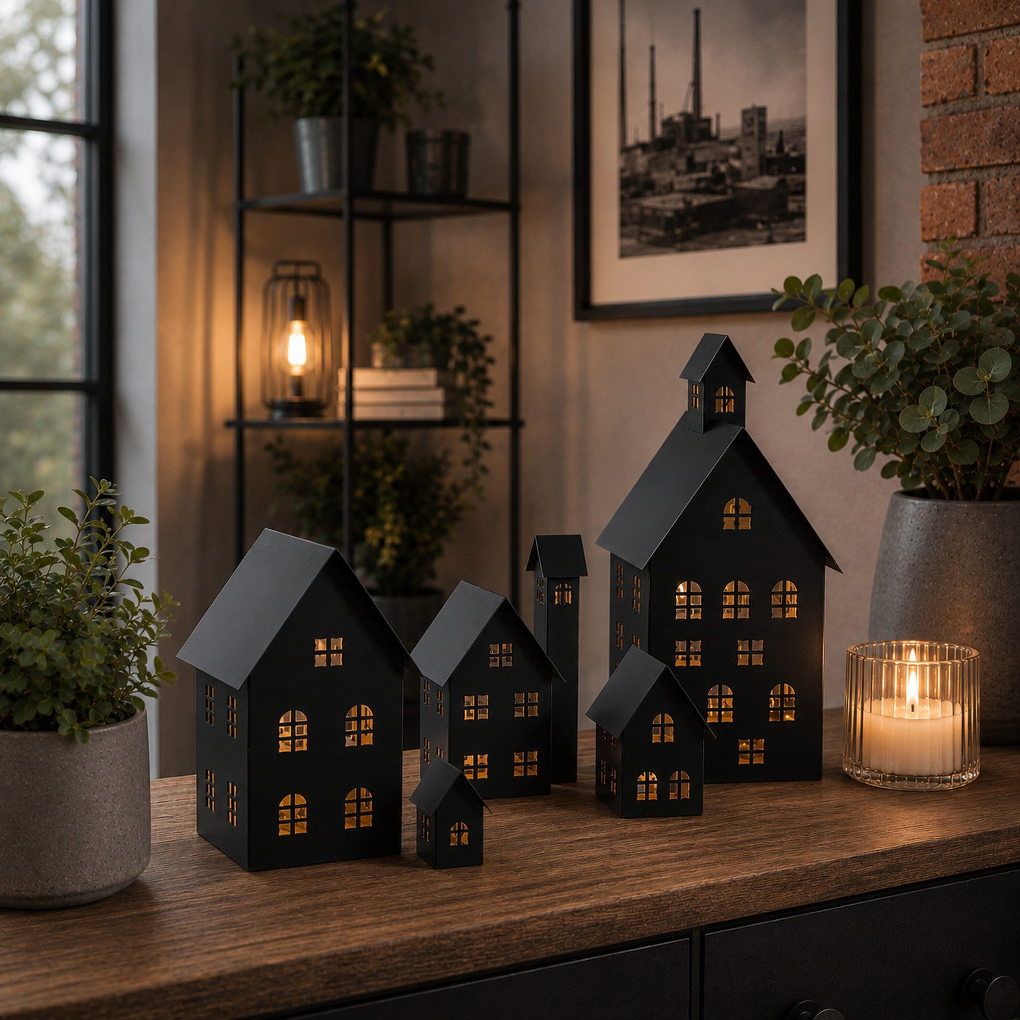 UNUS HOME Teelichthalter Deko Häuser Metall 5er Set (5 St., 5er Set verschiedene Farben), Dekohaus Metallhaus Teelichhäuser beleuchtbar für drinnen und draußen – Bild 4 von 5