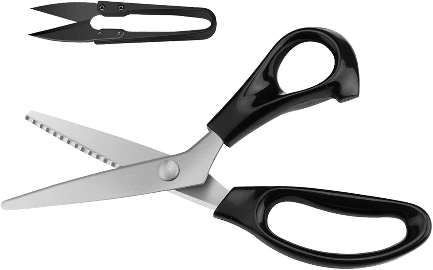 KUONIIY Stoffscheren Stoff Nähen Schneiderschere Zickzack-Schere 23 cm mit Fadenschere, (2-teiliges Scheren-Set für Stoffe, Papier und Fäden, Schere mit Fadenschere, ideal für Stoffe und Bastelprojekte), 5 mm Zickzack-Klinge, ergonomischer Griff, inkl. Fa