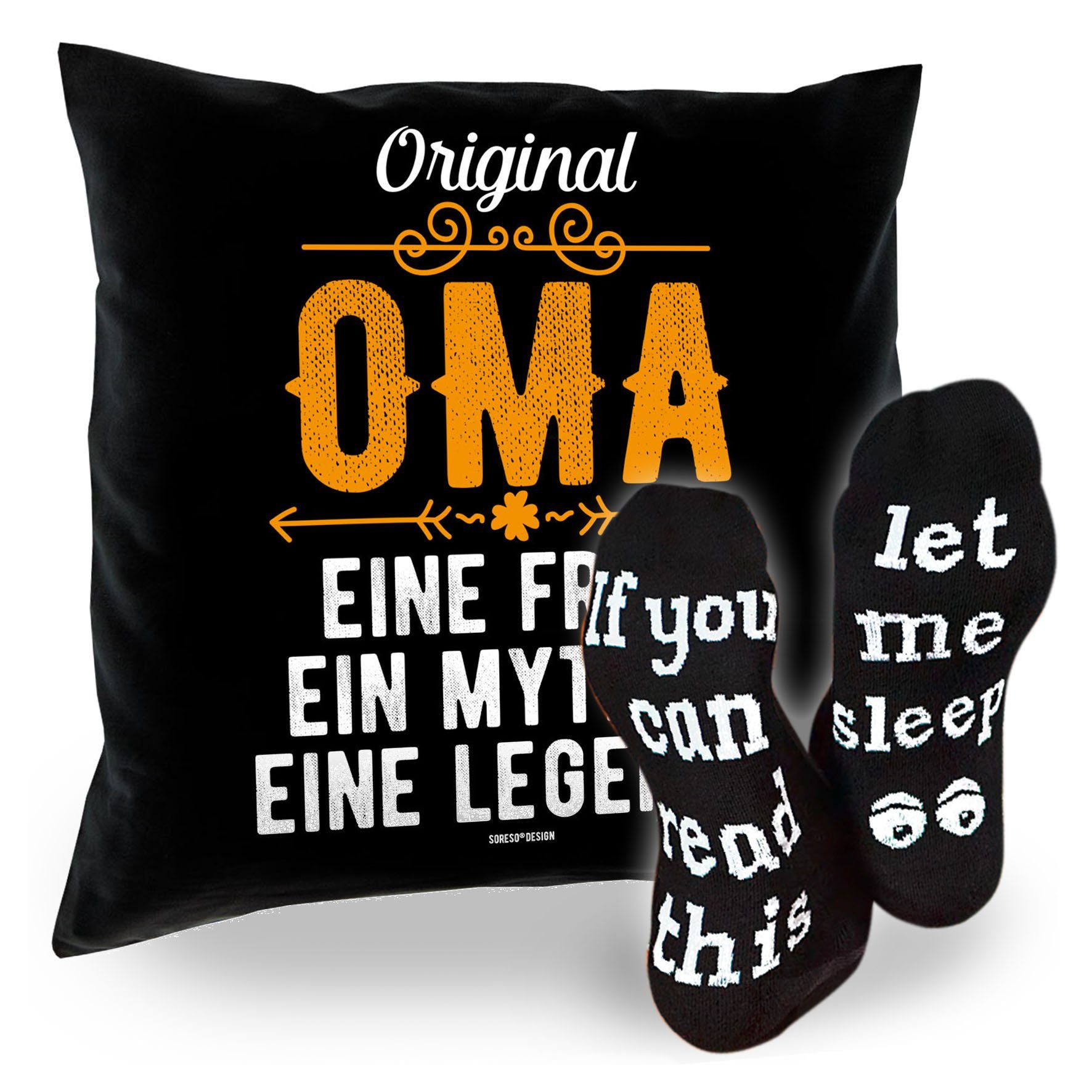 Soreso® Dekokissen Geburtstaggeschenke Oma Mama - Kissen + Füllung Lustige  Sprüche Socken, Komplettes Geschenke Set