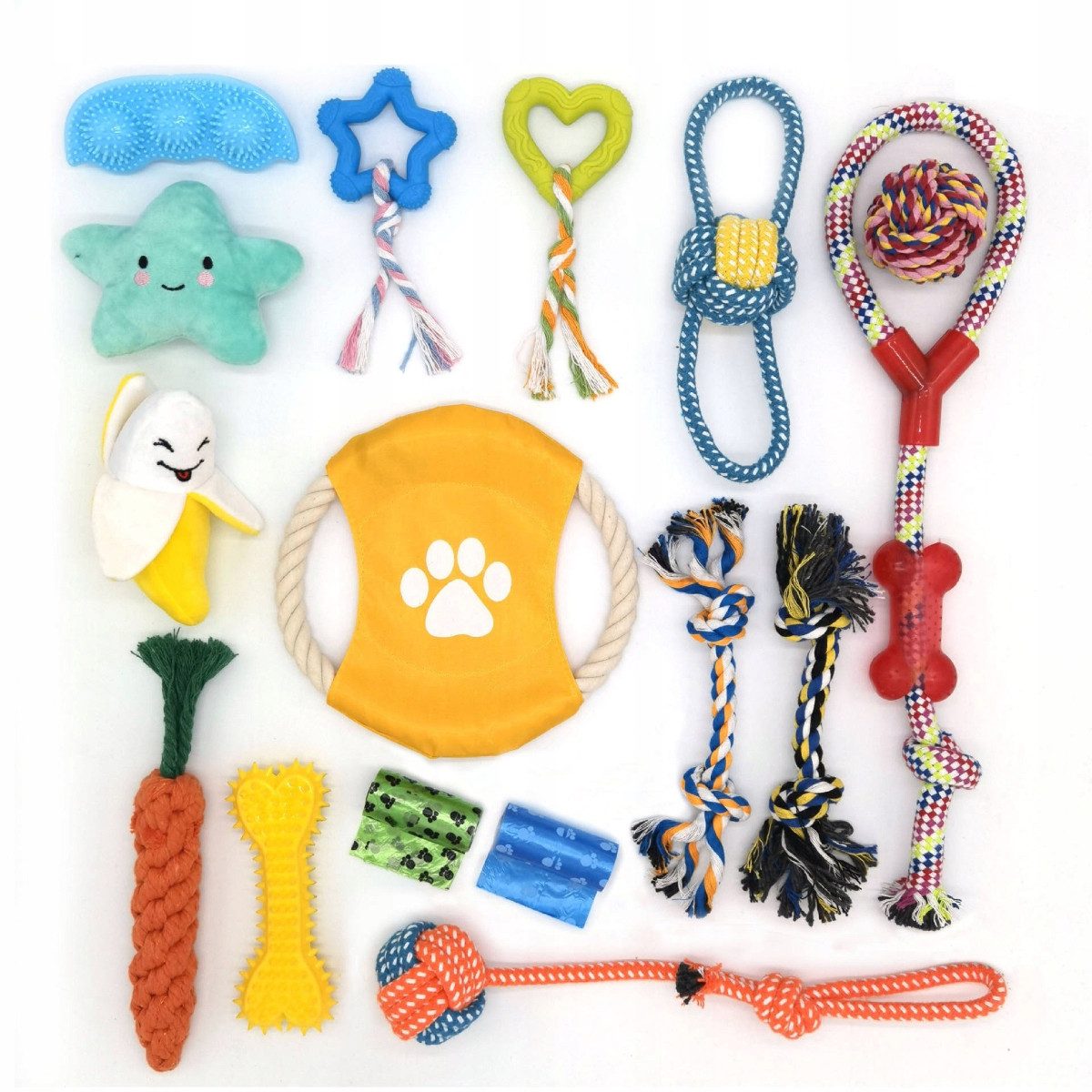 R2 Invest Tiertaue Hundespielzeug Set 16-teilig – Kauen, Zerren, Apportieren, (16-tlg)
