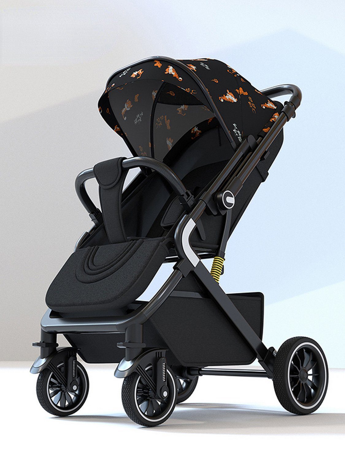 TPFLiving Kinder-Buggy Rückenlehne, Buggy verstellbare Babywanne Kinderwagen Babyschale, Schwarz-Orange wendbare 5-Punkt-Sicherheitsgurt Sonnenschutz, mit