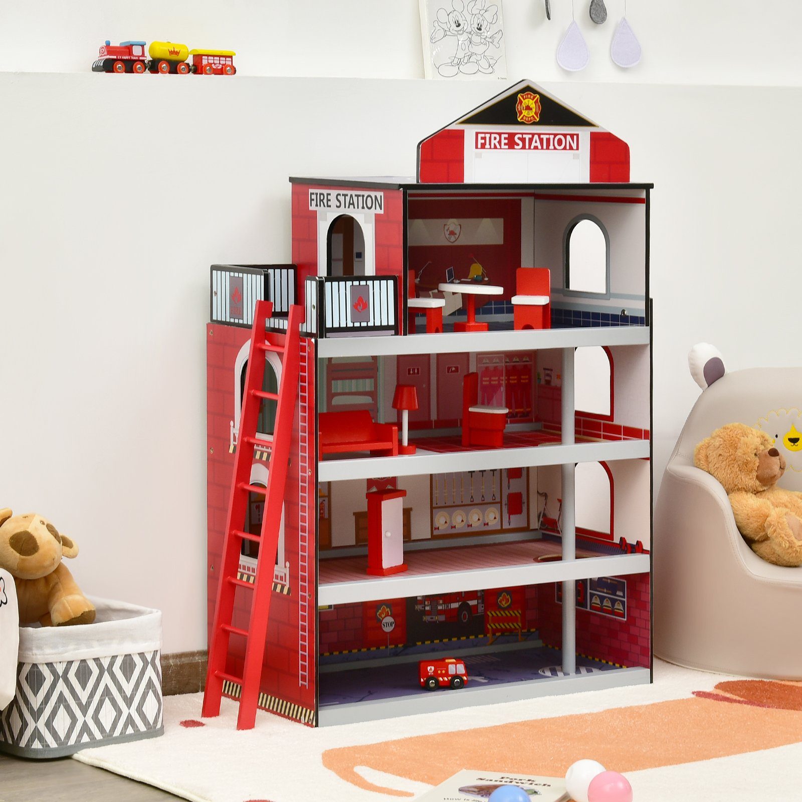 COSTWAY Spielzeug-Feuerwehr »Feuerwehrstation, Feuerwache Spielset,  Feuerwehrhaus«, 4 Ebenen, mit LKW & Hubschrauber, für Kinder ab 3 Jahren  online kaufen | OTTO