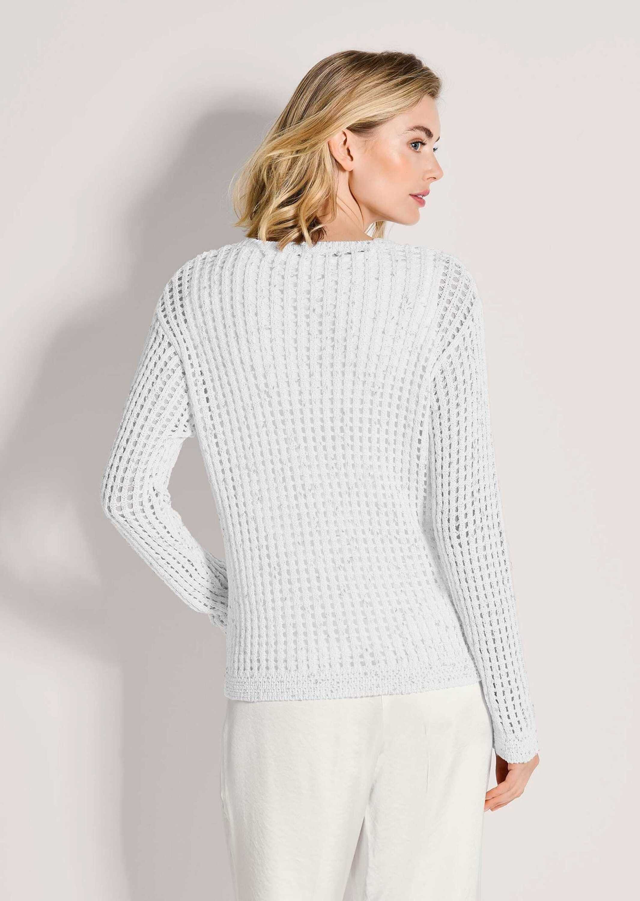 MADELEINE Strickpullover Ajourpullover mit Glanzeffekt Baumwollpullover mit Rundhals, überschnittenen Schultern und Langarm