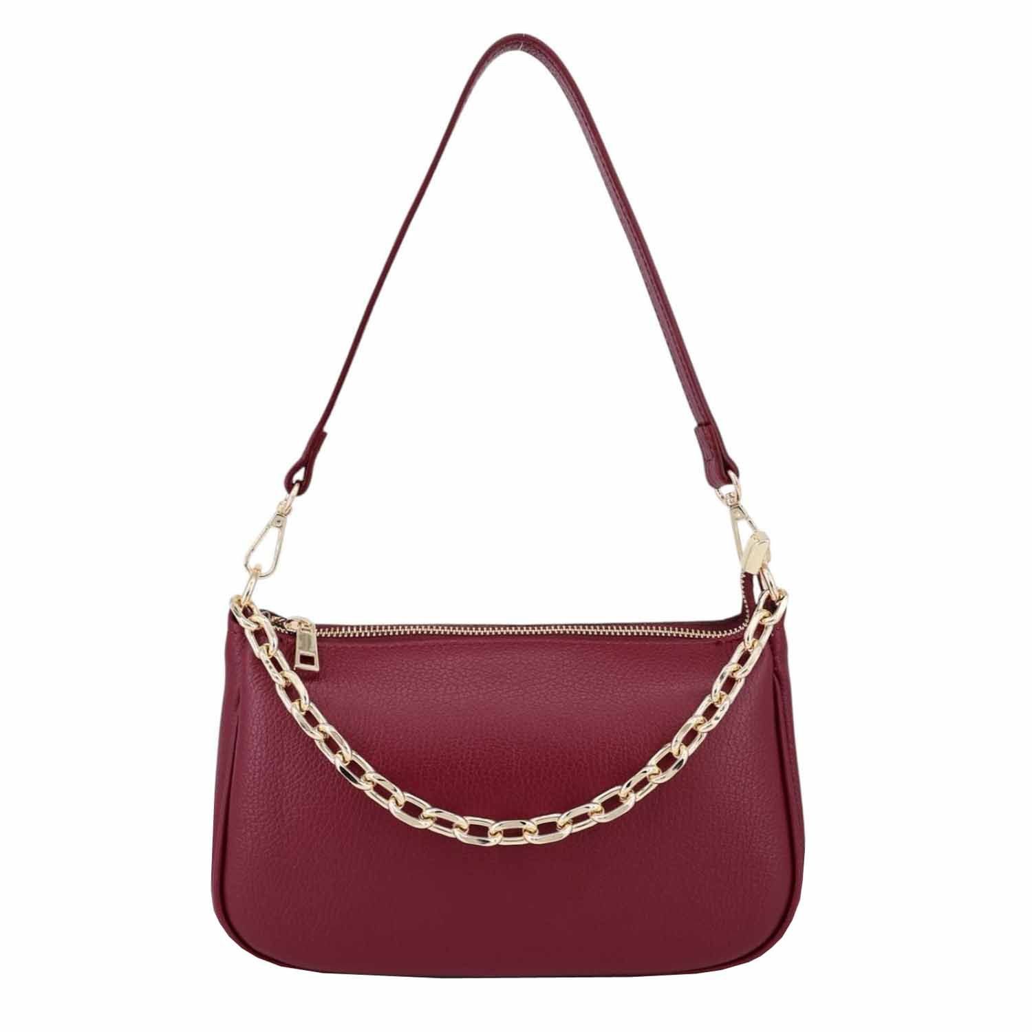 ITALYSHOP24 Schultertasche Made in Italy DAMEN LEDER TASCHE Pochette mit Kette CrossOver City Bag, Handtasche Umhängetasche Clutch Ledertasche Bodybag Schmucktasche