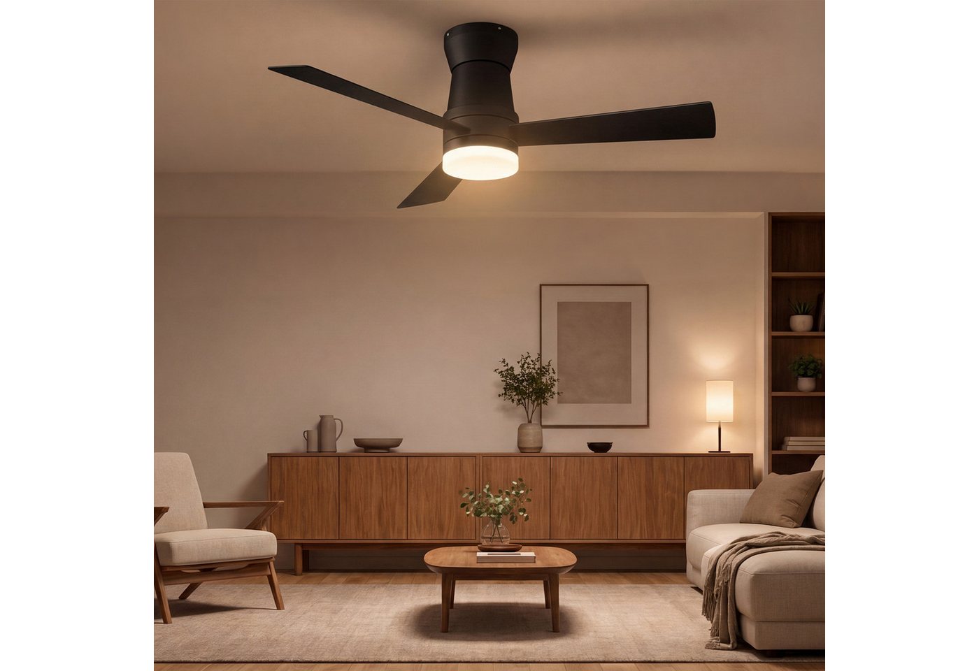 Furnishings Home Deckenventilator Ventilatorleuchte Deckenlampe mit Fernbedienung Leiser, 6 Stufen, 106 cm Durchmesser, DC Motor, Dimmbare LED, Sommer/Winterfunktion