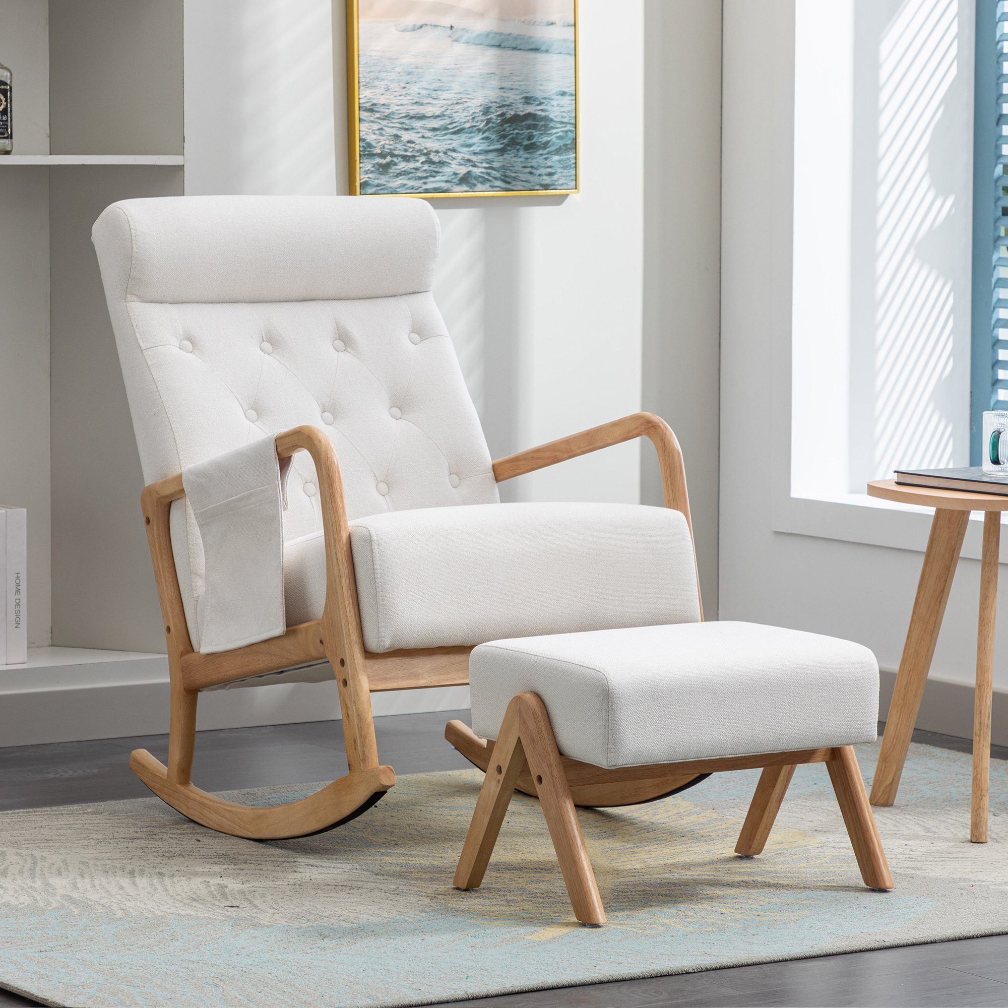 Odikalo Schaukelstuhl Lounge-Sessel Einzelstuhl mane Rückenlehne gepolstert mehrfarbig Weiss