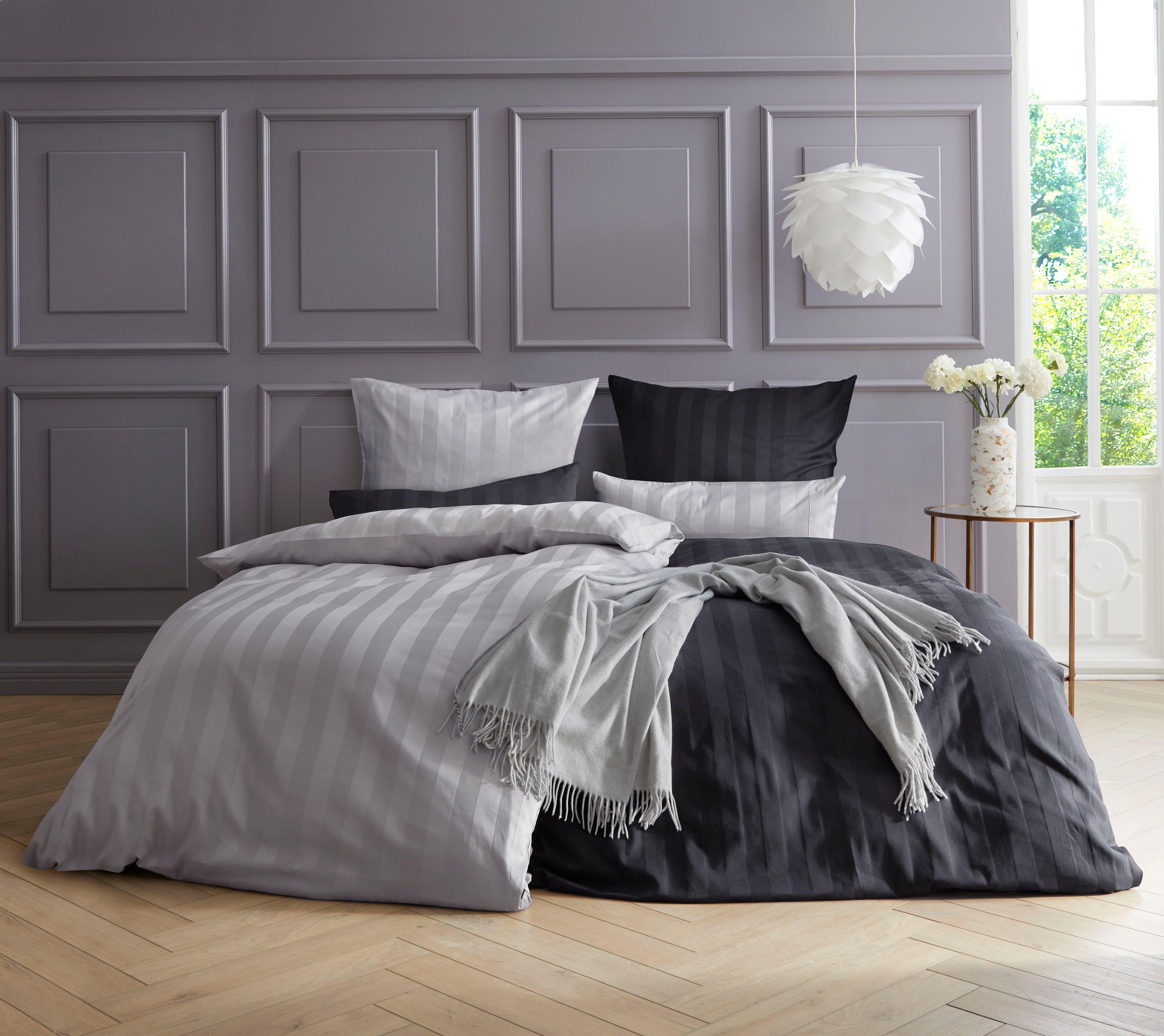 Bettwäsche Malia in Gr. 135x200 oder 155x220 cm, Leonique, Satin, 2 teilig, zeitlose Bettwäsche aus Baumwolle, Bettwäsche in Satin-Qualität schwarz