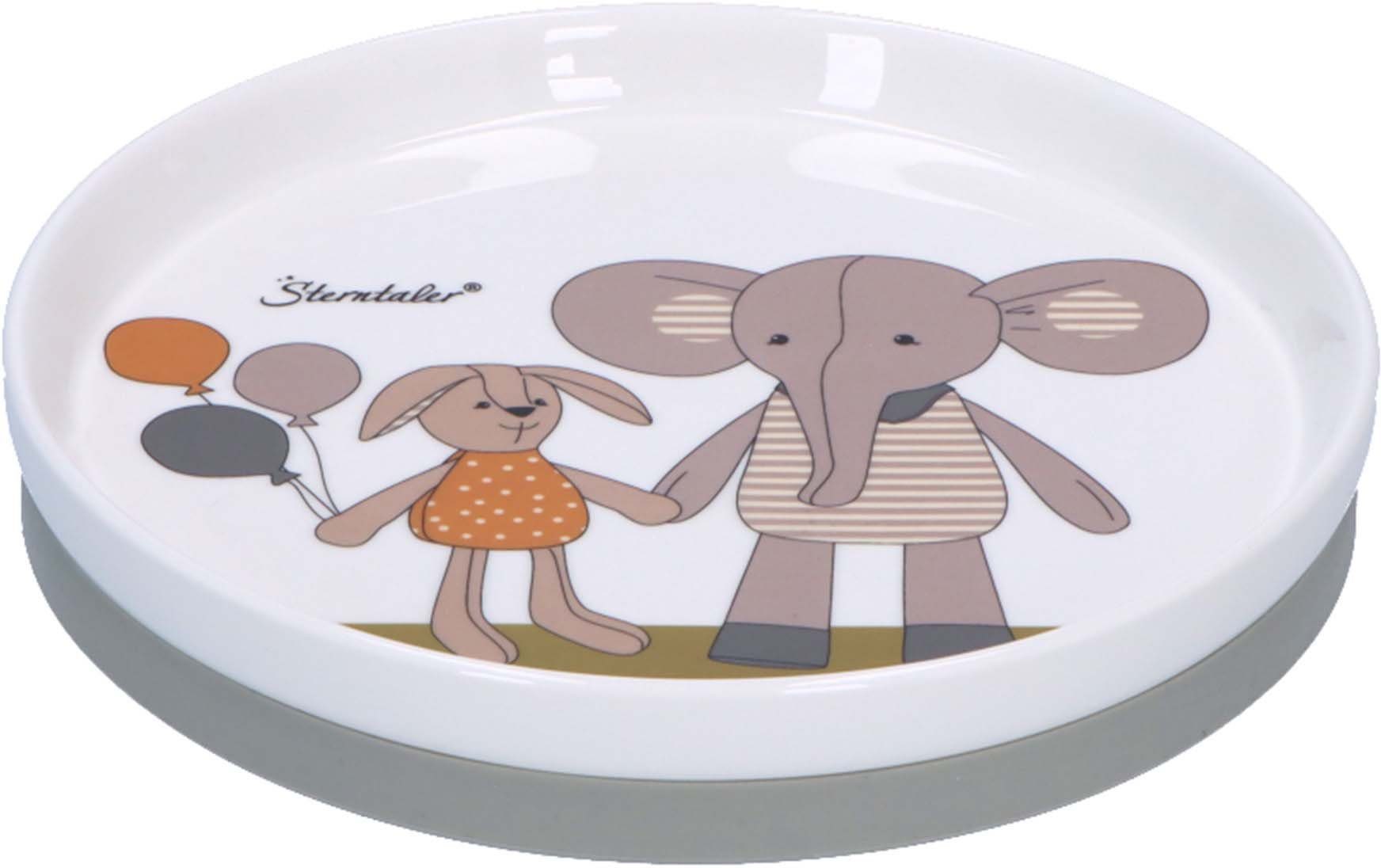 Sterntaler® Kindergeschirr-Set Eddy & Porzellan, Hase Happy (3-tlg), Happy Elefant Silikon Eddy und