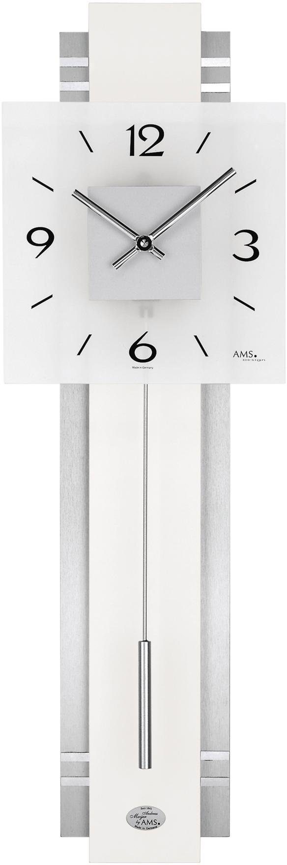 AMS Pendelwanduhr W7302 (Quarzuhr, Holz-/Aluminiumgehäuse,Esszimmer,Wohnzimmer,Made in Germany)