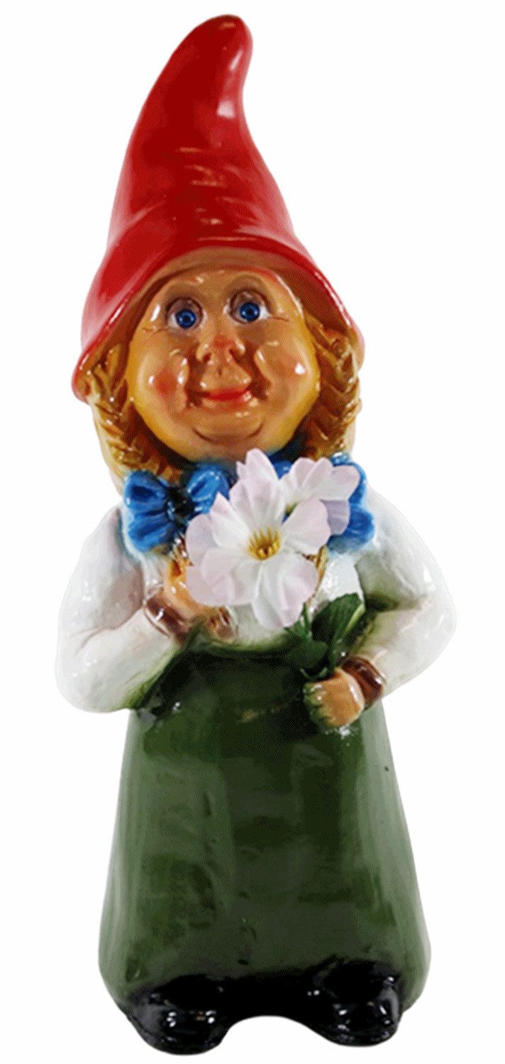 RAKSO Gartenzwerg Gartenzwerg Zwergenfrau mit Blumen stehend aus Kunststoff H 32 cm