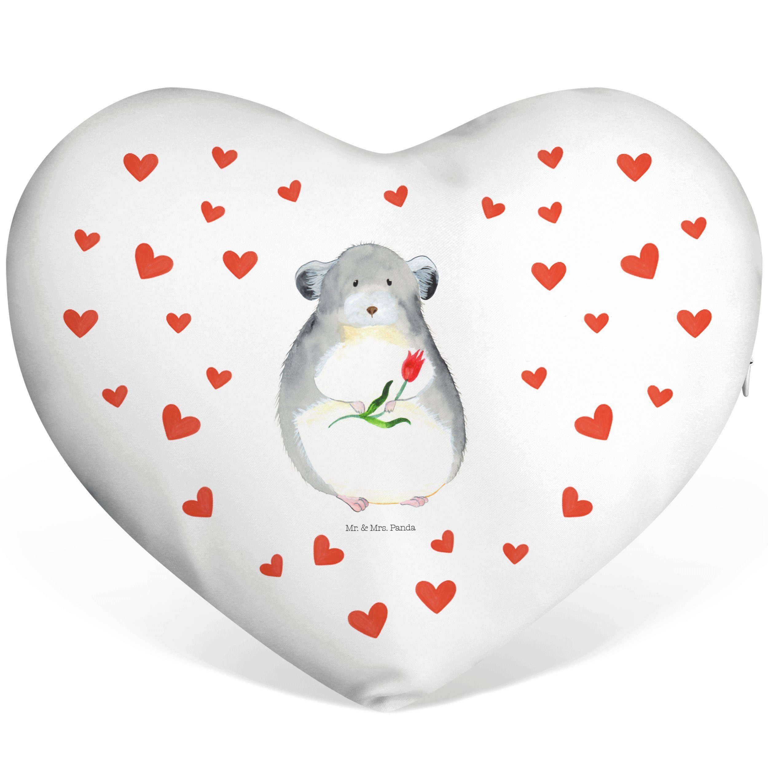 Mr. & Mrs. Panda Dekokissen Chinchilla mit Blume - Weiß - Geschenk, Herzform, Gute Laune, Tiere