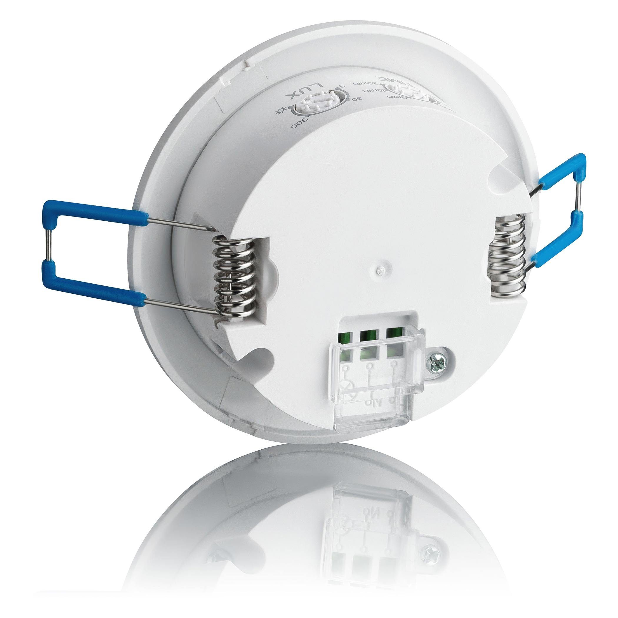 SEBSON Bewegungsmelder Infrarot Sensor Unterputz Aufputz Decke - Reichweite 8m / 360° Winkel, (1-St), Aufputz Adapter, LED geeignet, programmierbar, 3 Draht, Ø79x40mm