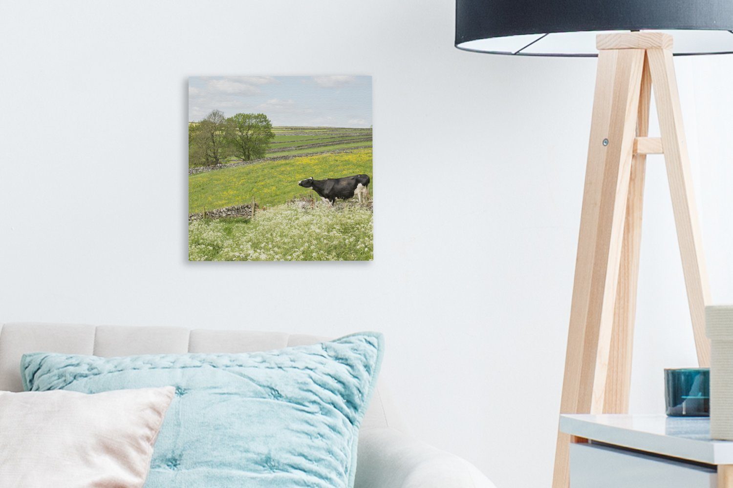 OneMillionCanvasses® Leinwandbild Kuh - Tiere, für Schlafzimmer (1 Bilder Wohnzimmer Blumen - Leinwand St)