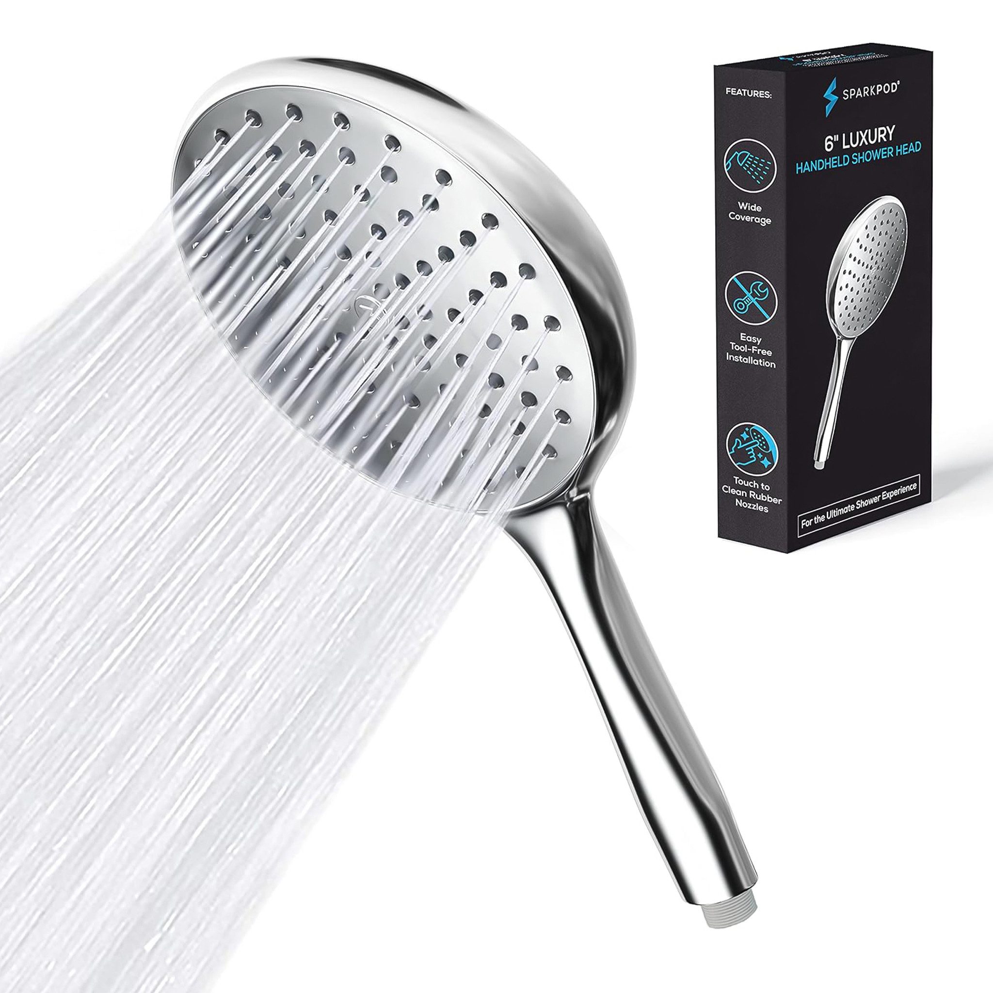 Handbrause XXL Regendusche Hochdruck Handbrause 6 Strahlarten Poliertem Chrom