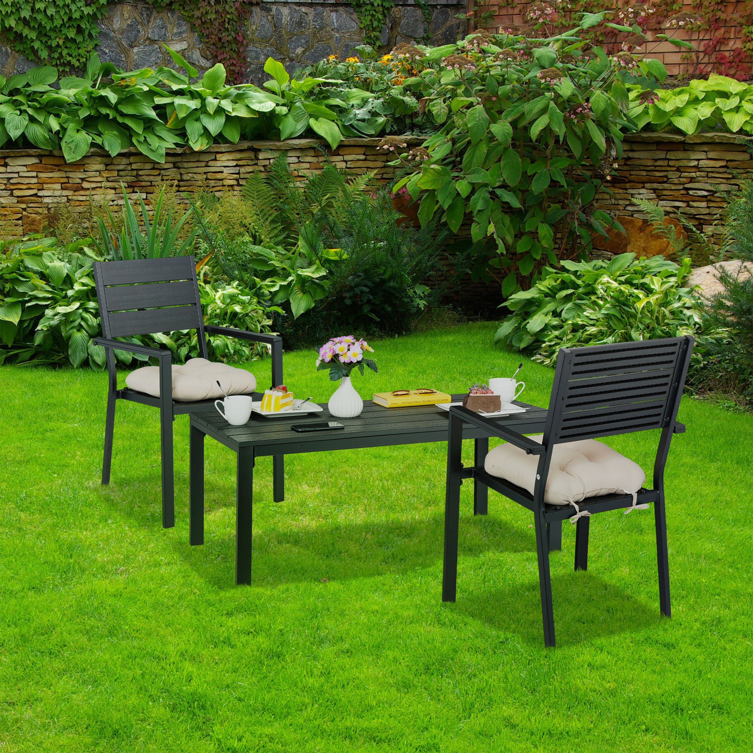 relaxdays Gartenstuhl Schwarzer Gartenstuhl im 2er günstig online kaufen