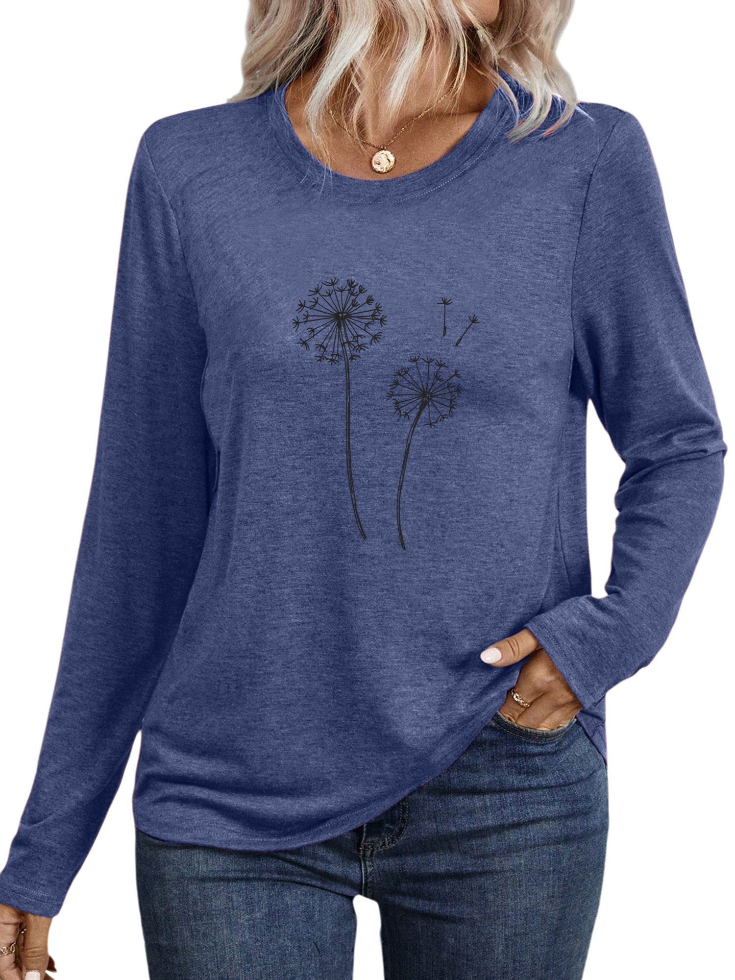 PYLIKE Rundhalsshirt Damen bequemes Longsleeve Shirt Lockere MIT Löwenzahn günstig online kaufen