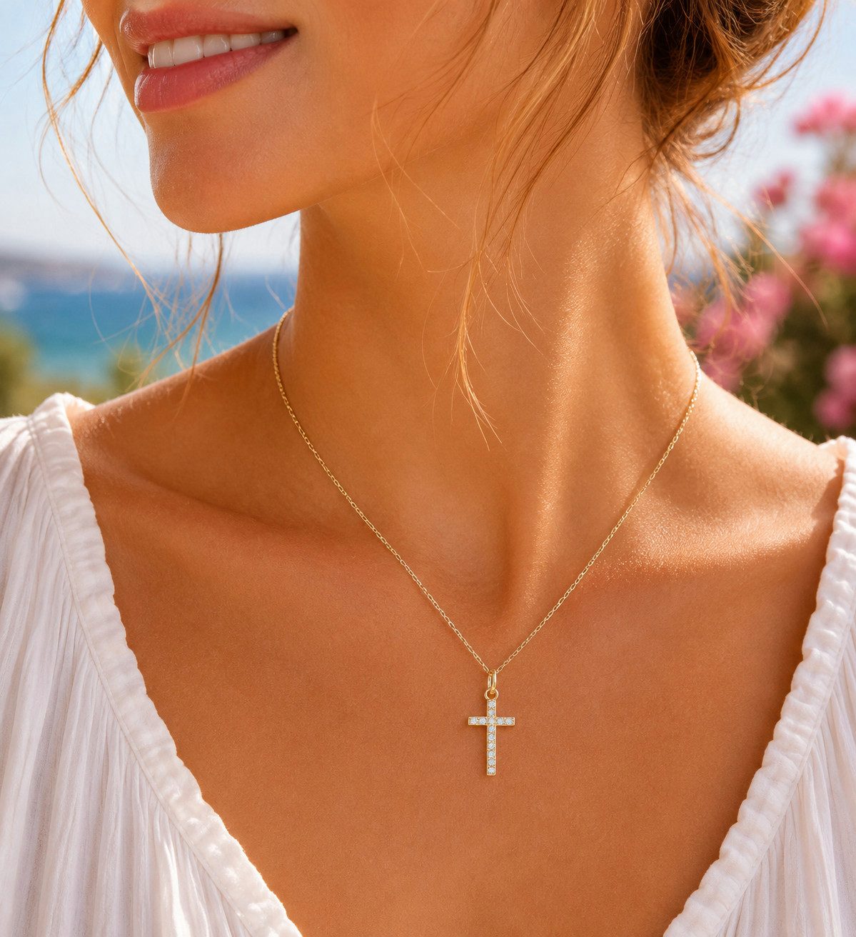 Lotus Kette mit Anhänger Silver Damen Halskette LP3066-1/2 Vergoldet Kreuz Zirkonia 42+3 cm
