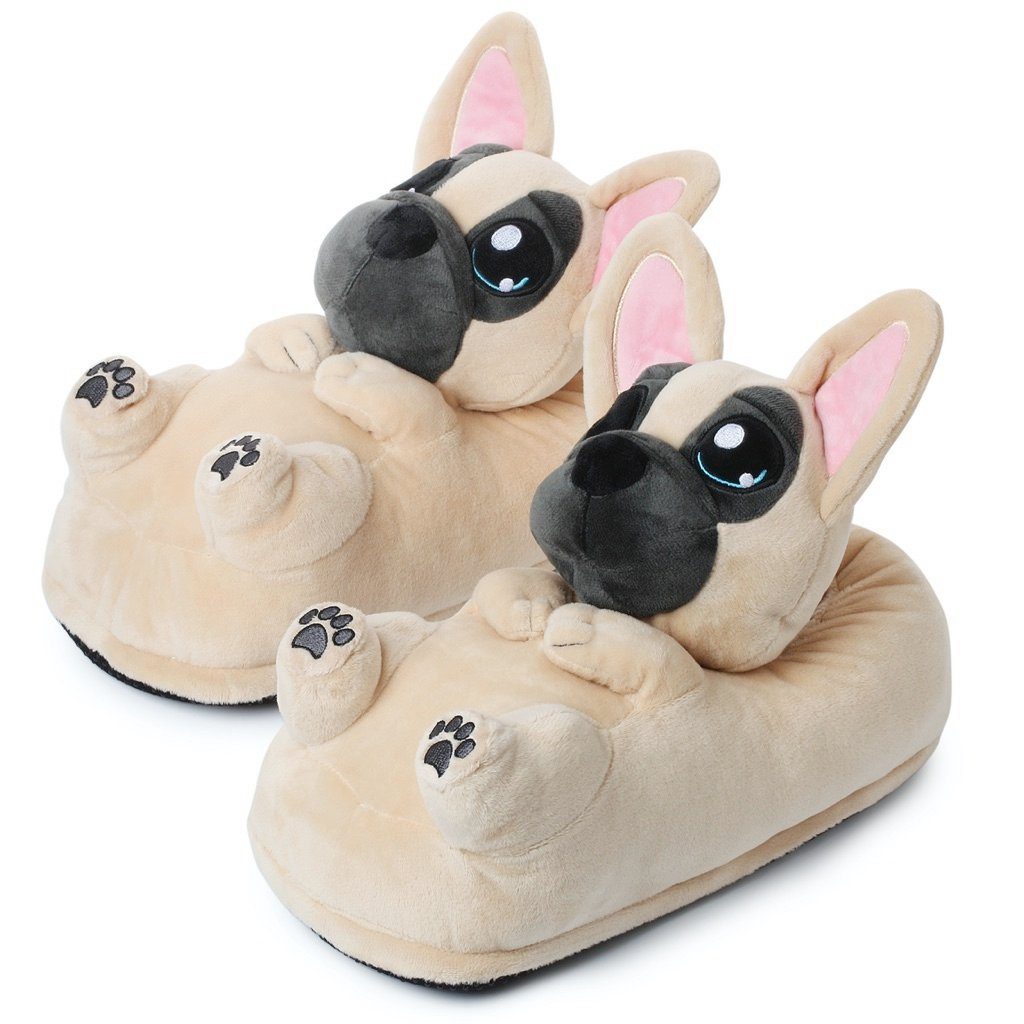 Corimori Tier Pantoffeln für Erwachsene Einheitsgröße 34-44 Plüsch Hausschuhe (Packung, Geschenk) EU Einheitsgröße 34-44, Frenchie Zorro, für Kinder und Erwachsene