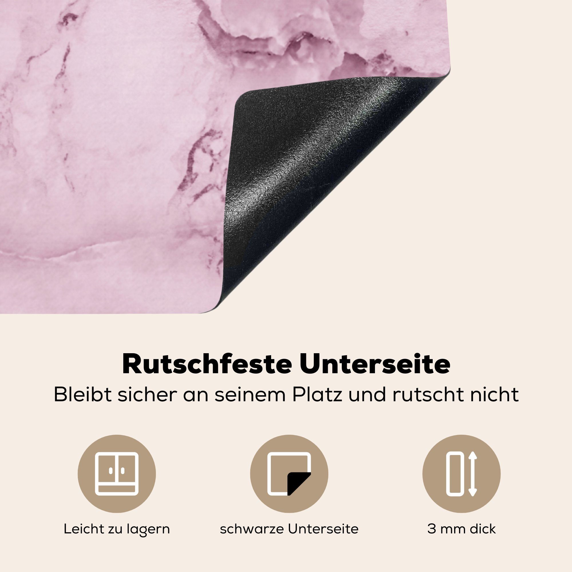 Rosa Arbeitsplatte Luxus, (1 Marmor - Herdblende-/Abdeckplatte MuchoWow - Vinyl, cm, für tlg), 78x78 Ceranfeldabdeckung, küche